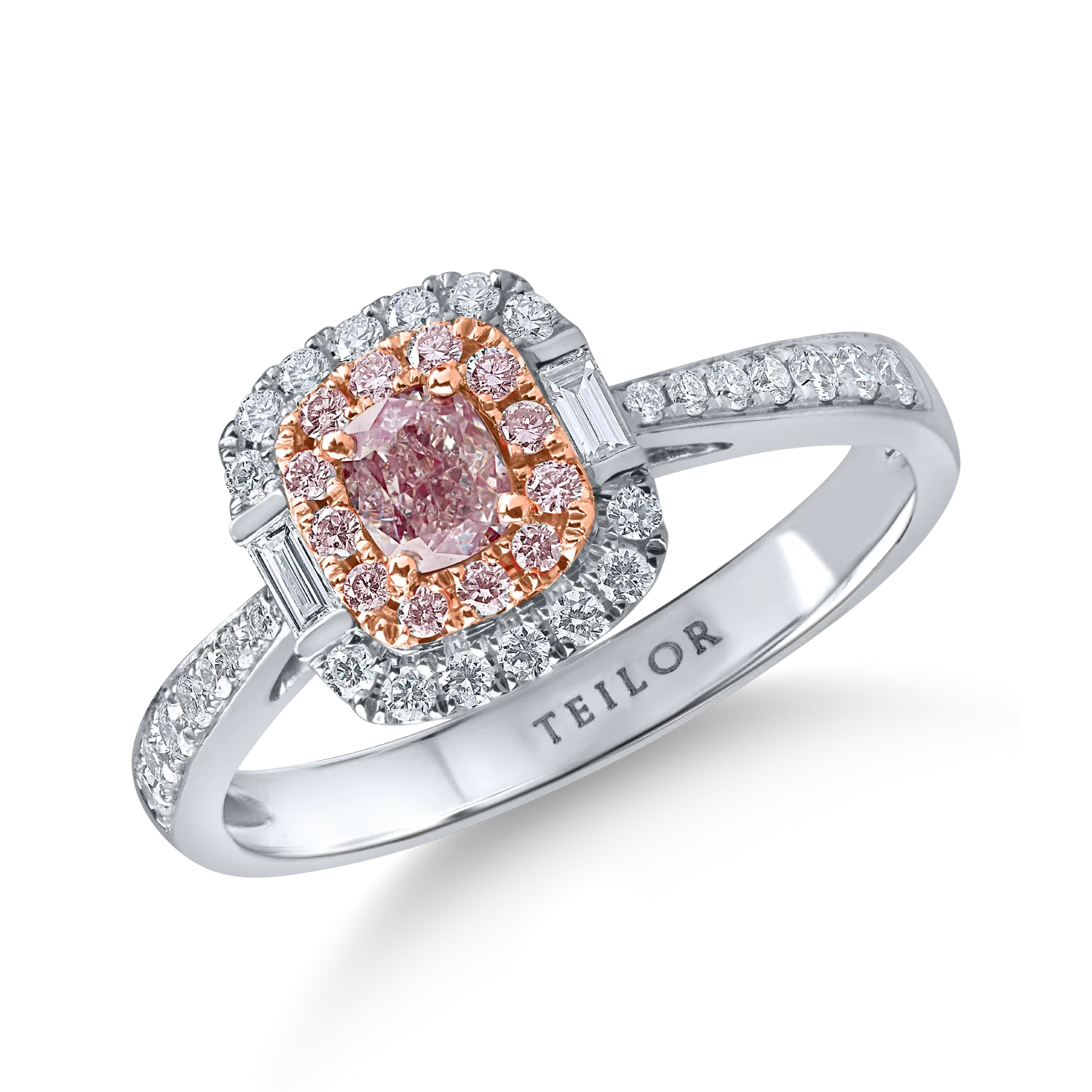Inel clasic din aur alb-roz cu diamante roz si incolore de 1ct