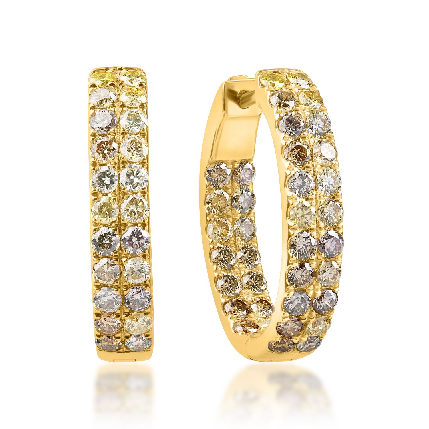 Cercei minimalisti din aur galben cu diamante multicolore de 1.9ct