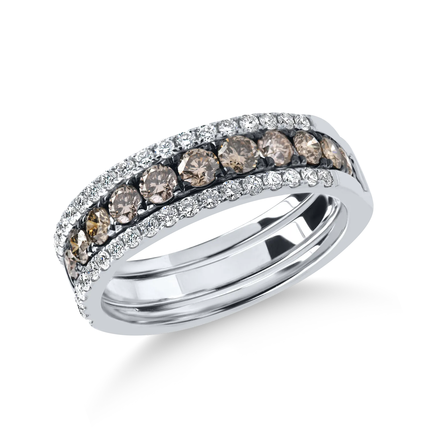 Inel semi-eternity din aur alb cu diamante maro si incolore de 1ct