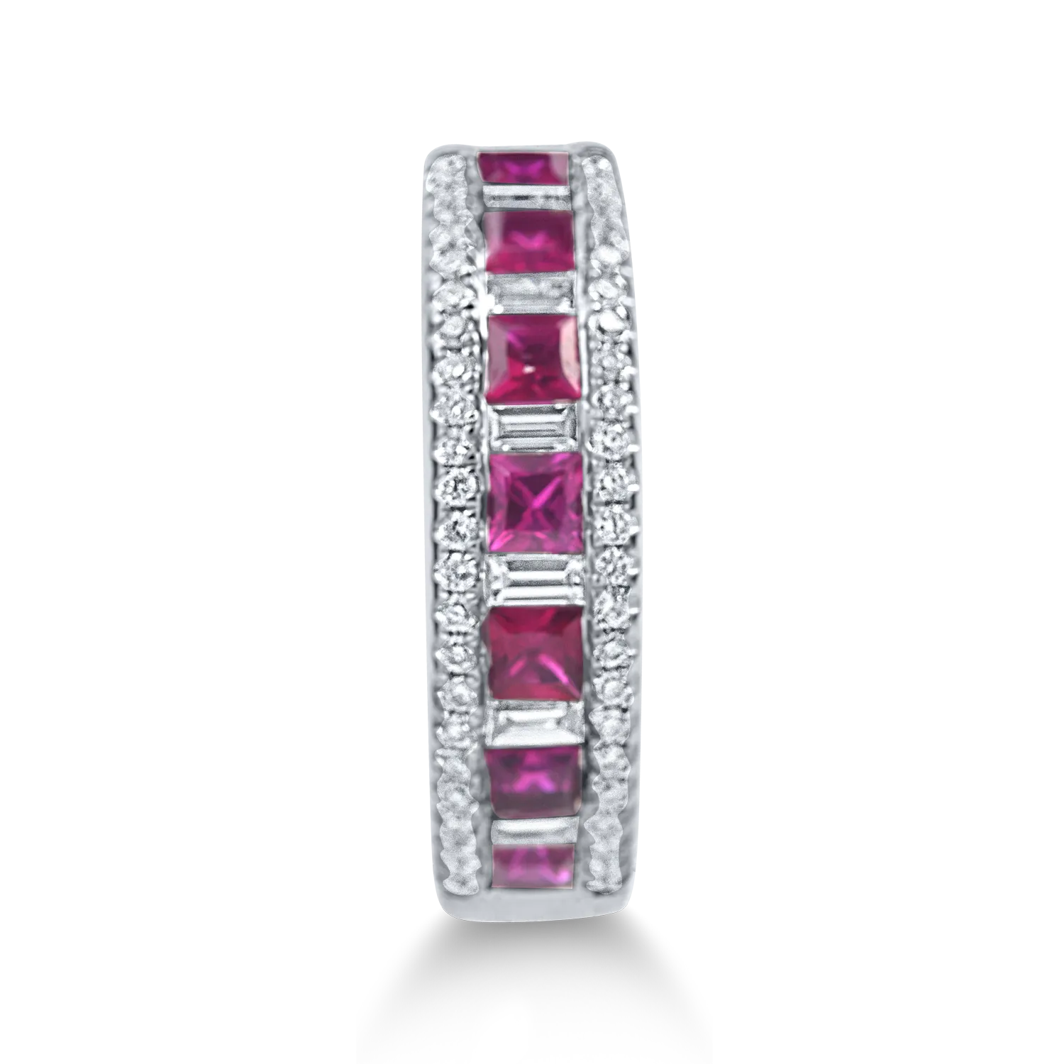 Inel semi-eternity din aur alb cu rubine si diamante de 0.9ct