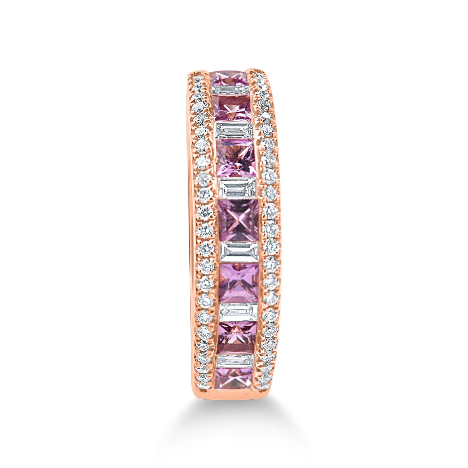 Rose gold half-eternity ring with pink sapphires and 0.9ct diamonds