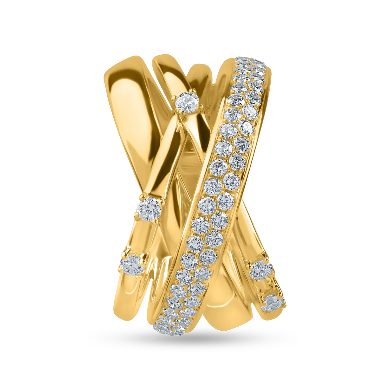 Sárga arany geometriai gyűrű 0.8ct gyémántokkal