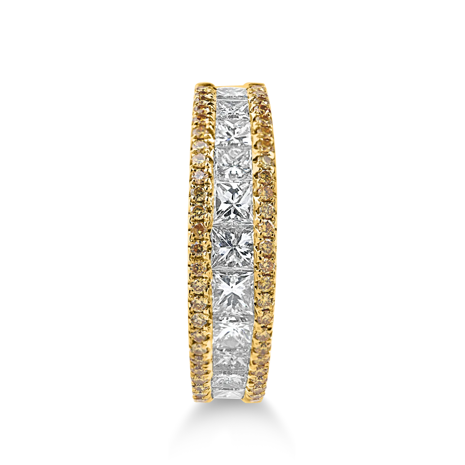 Inel semi-eternity din aur galben cu diamante galbene si incolore de 1.4ct