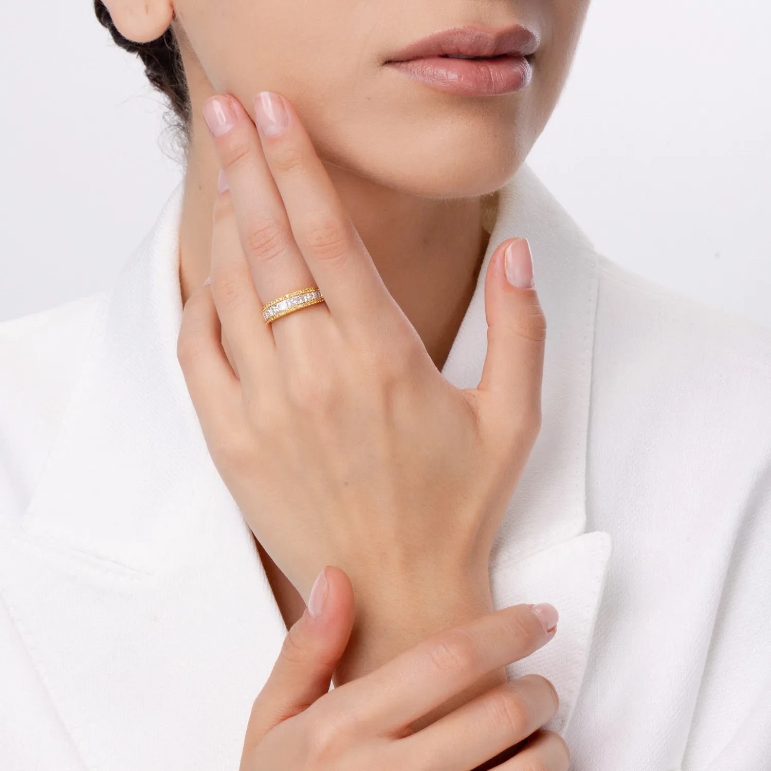 Sárga arany fél örökkévalóság gyűrű sárga és színtelen 1.4 ct gyémánttal