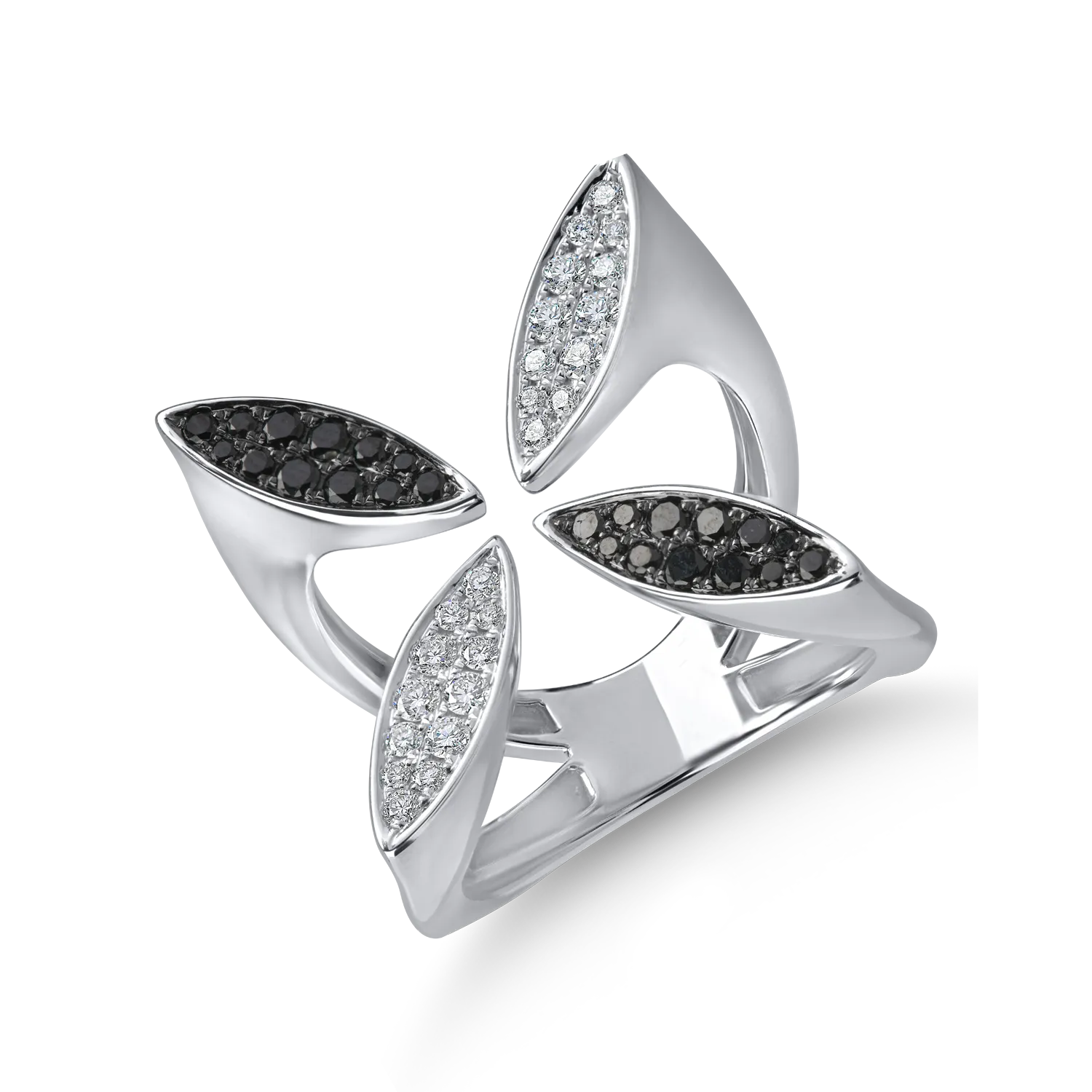 Biały złoty pierścionek geometryczny z 0.6ct diamentami
