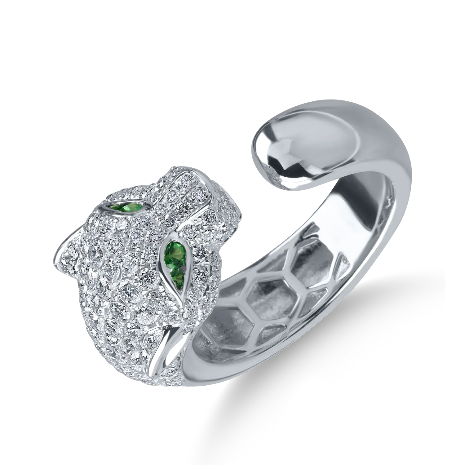 Inel deschis din aur alb cu tsavorite de 0.07ct si diamante de 1.4ct-189602