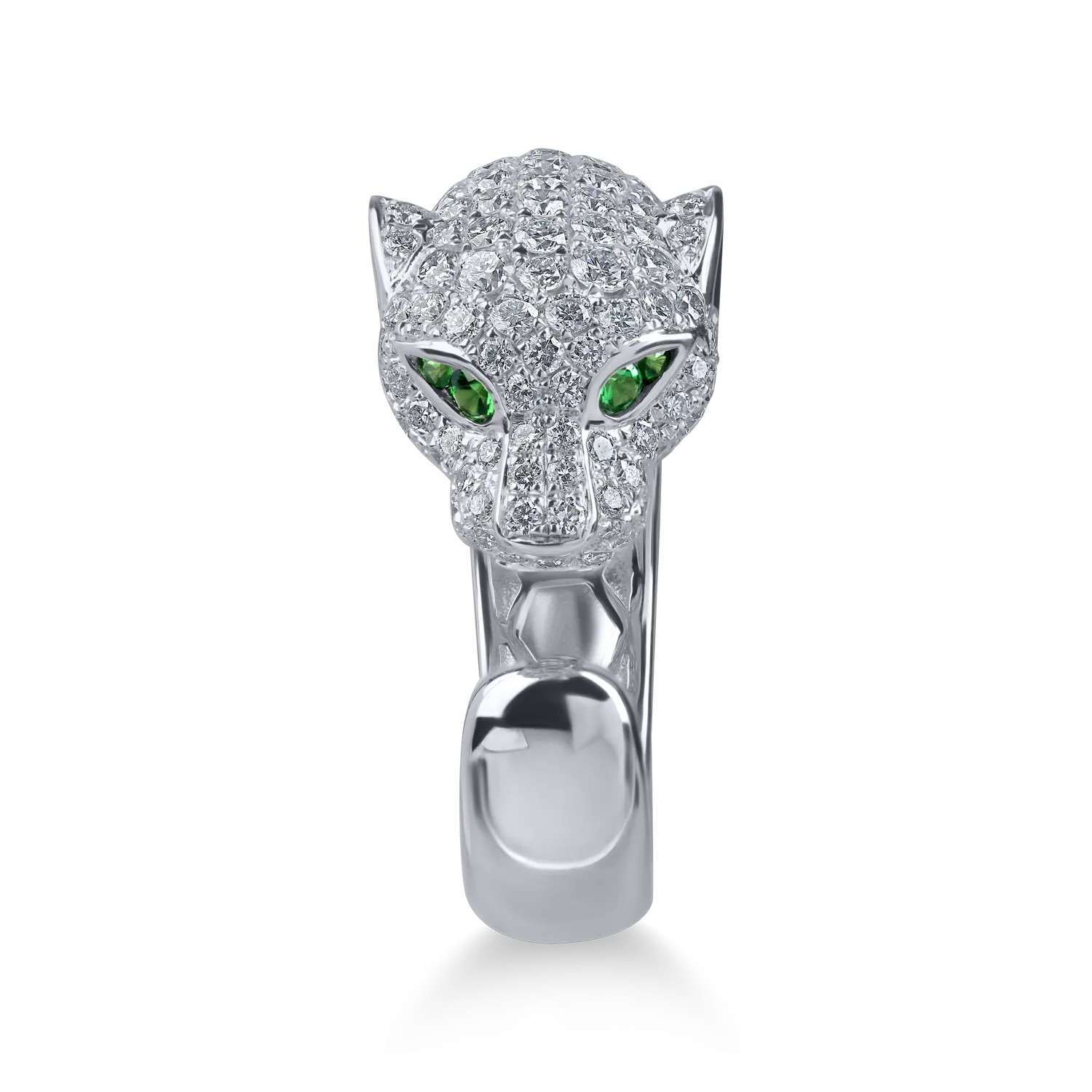 Inel deschis din aur alb cu tsavorite de 0.07ct si diamante de 1.4ct