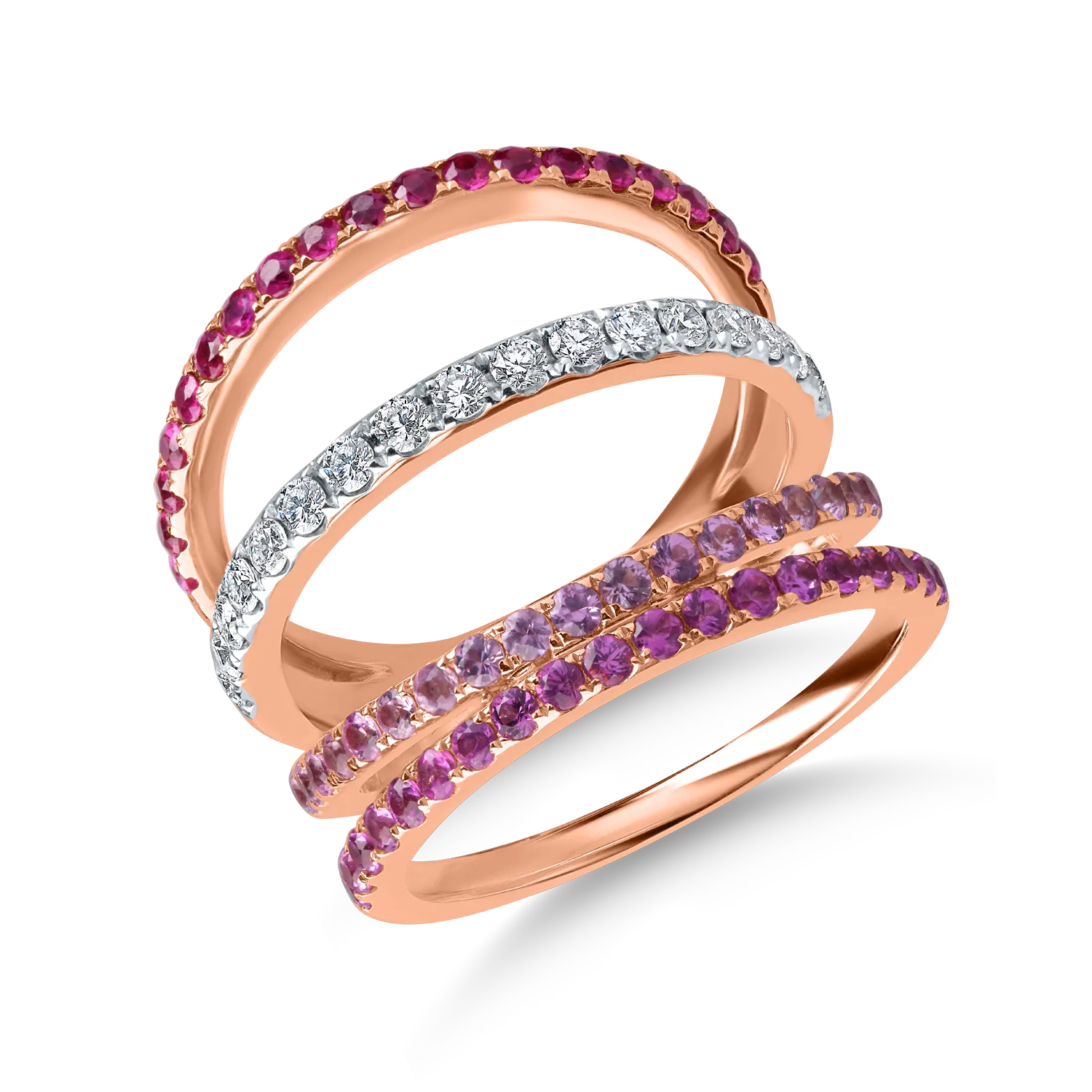 Rose gold geometric ring with 1.6ct precious stones