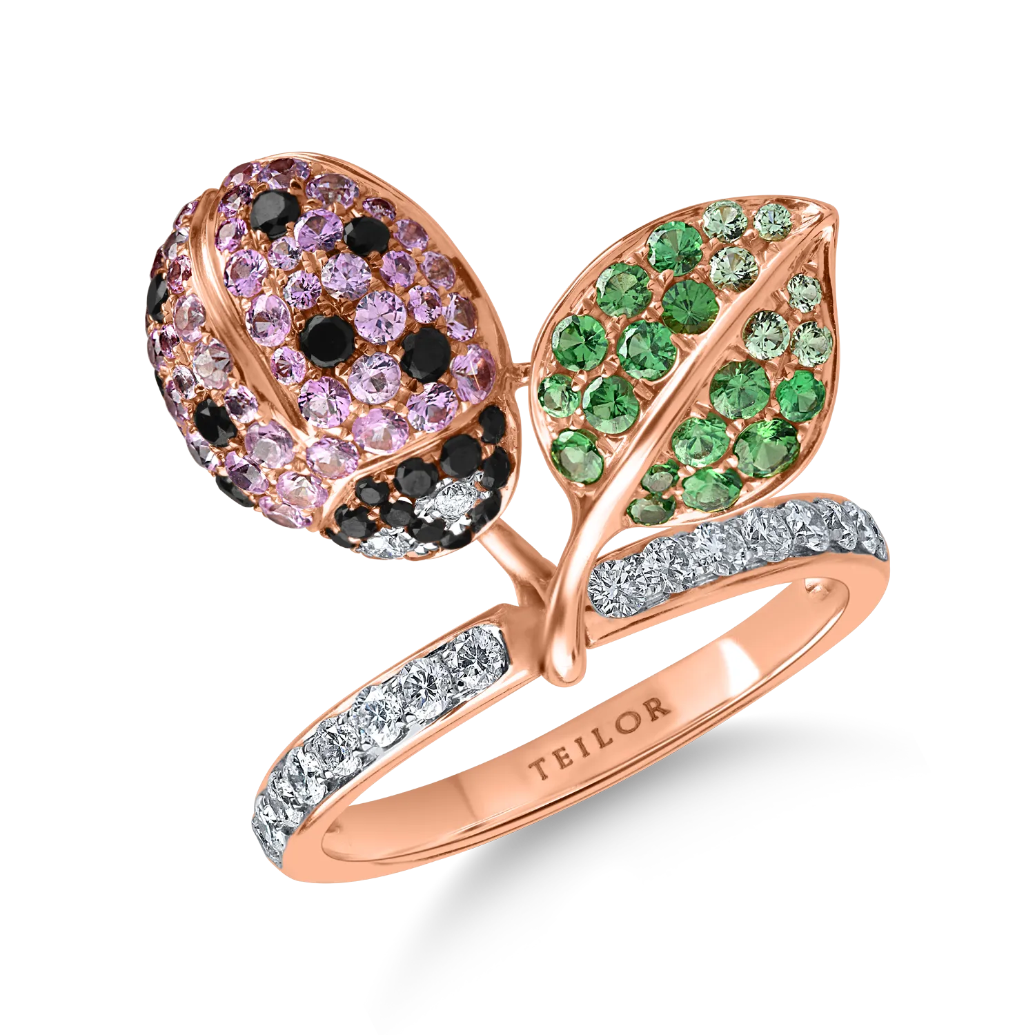 Inel cu buburuza din aur roz cu pietre pretioase de 1.6ct