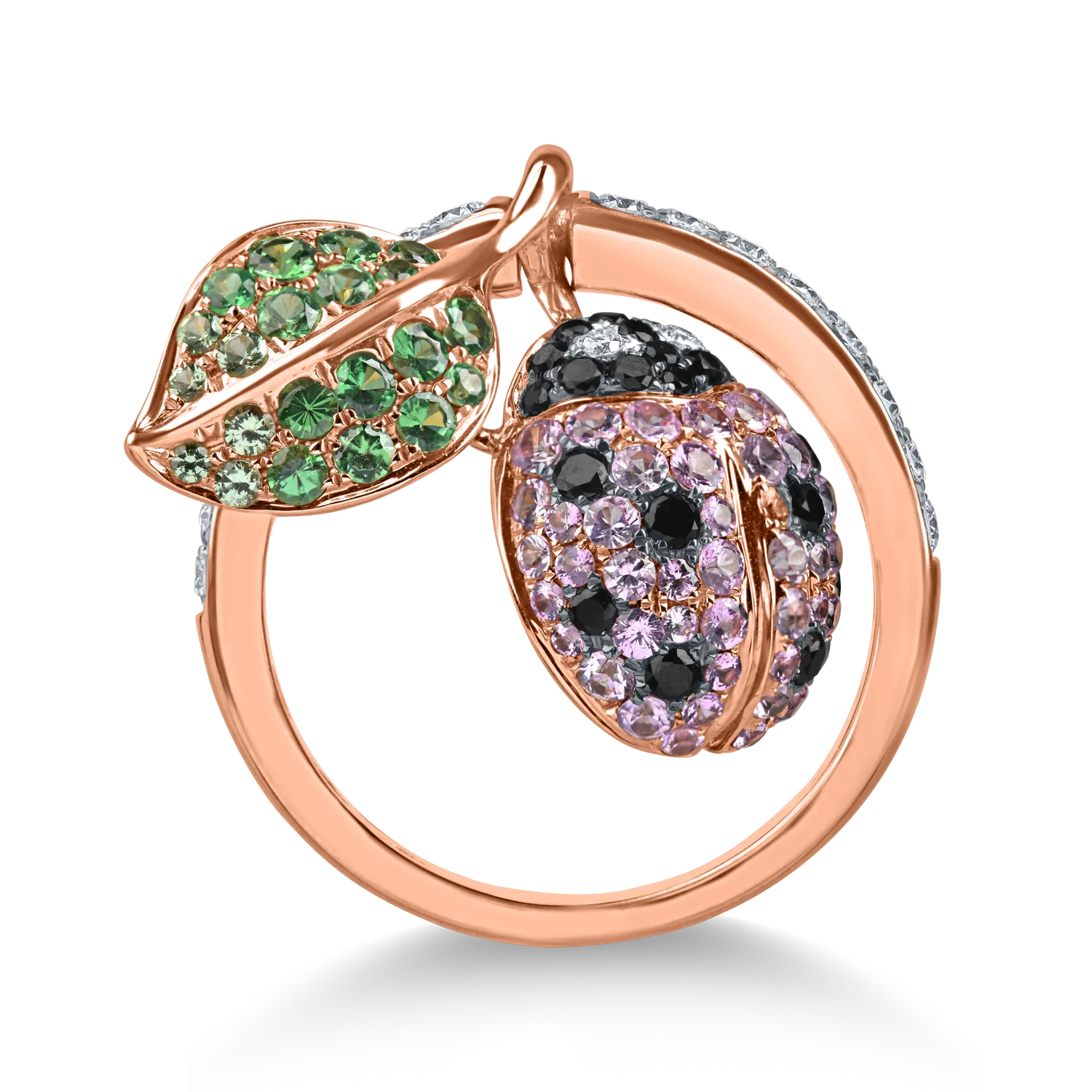 Inel cu buburuza din aur roz cu pietre pretioase de 1.6ct