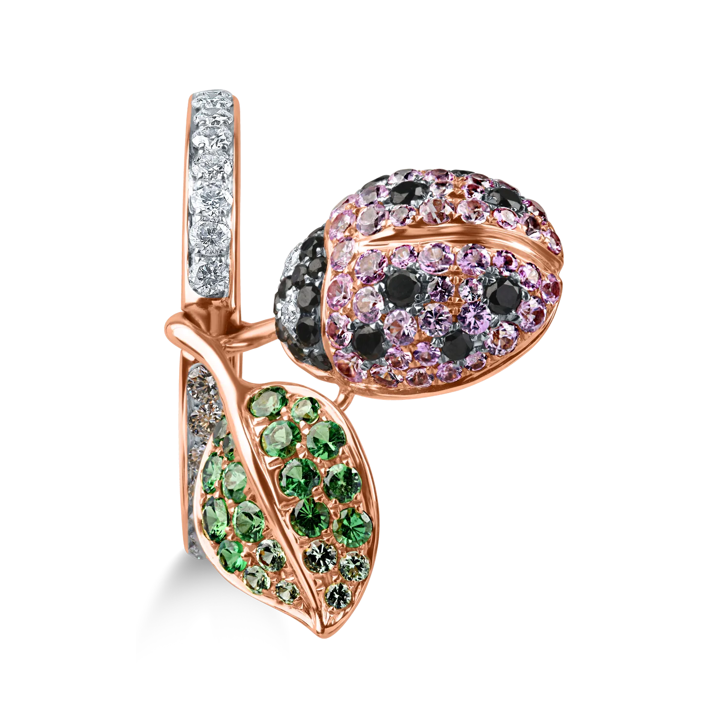 Inel cu buburuza din aur roz cu pietre pretioase de 1.6ct