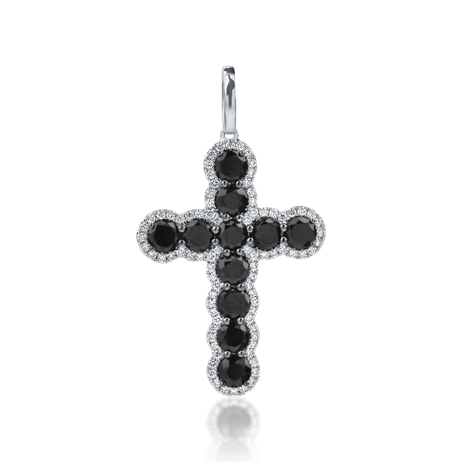 Teilor Pandantiv cruce din aur alb-negru cu diamante negre si incolore de 2ct