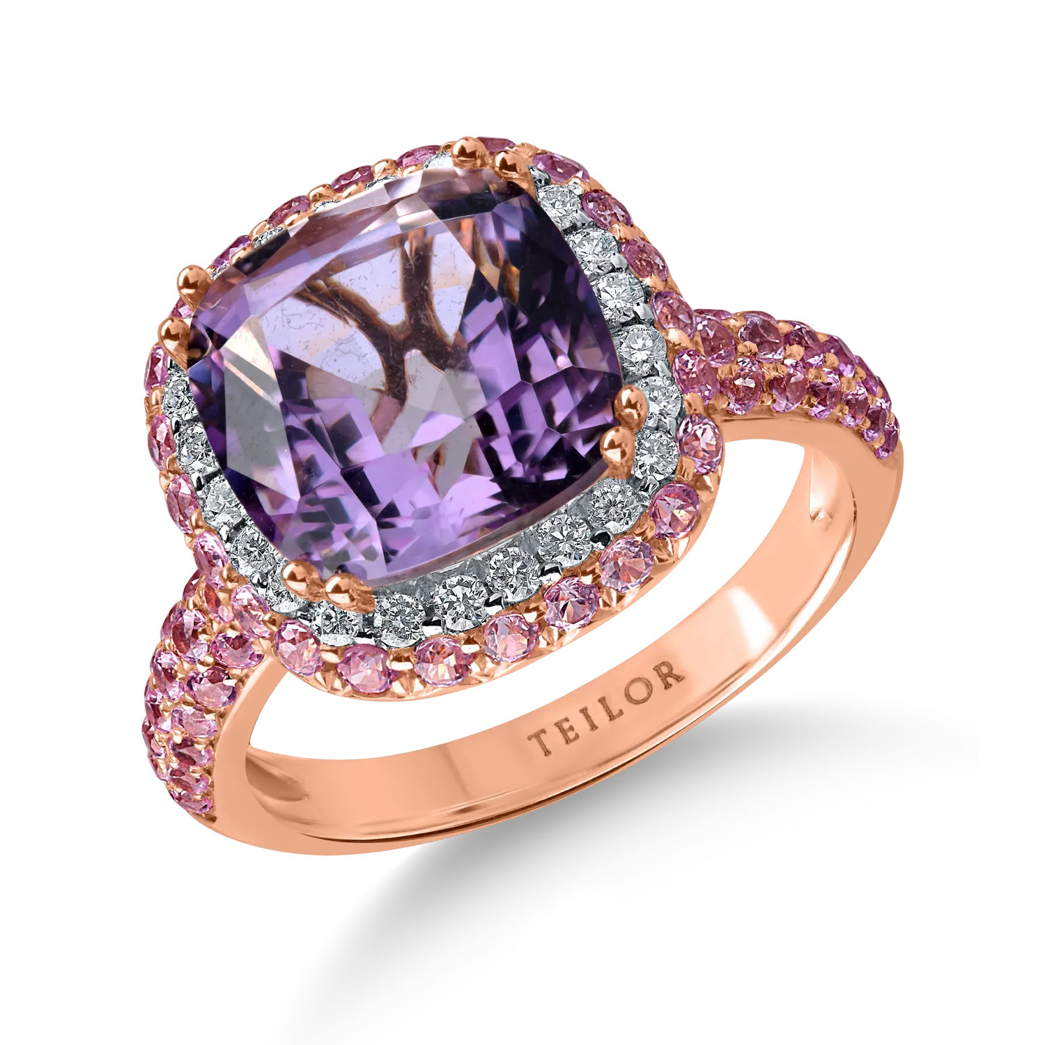 Inel din aur roz cu pietre pretioase si semipretioase de 5.9ct