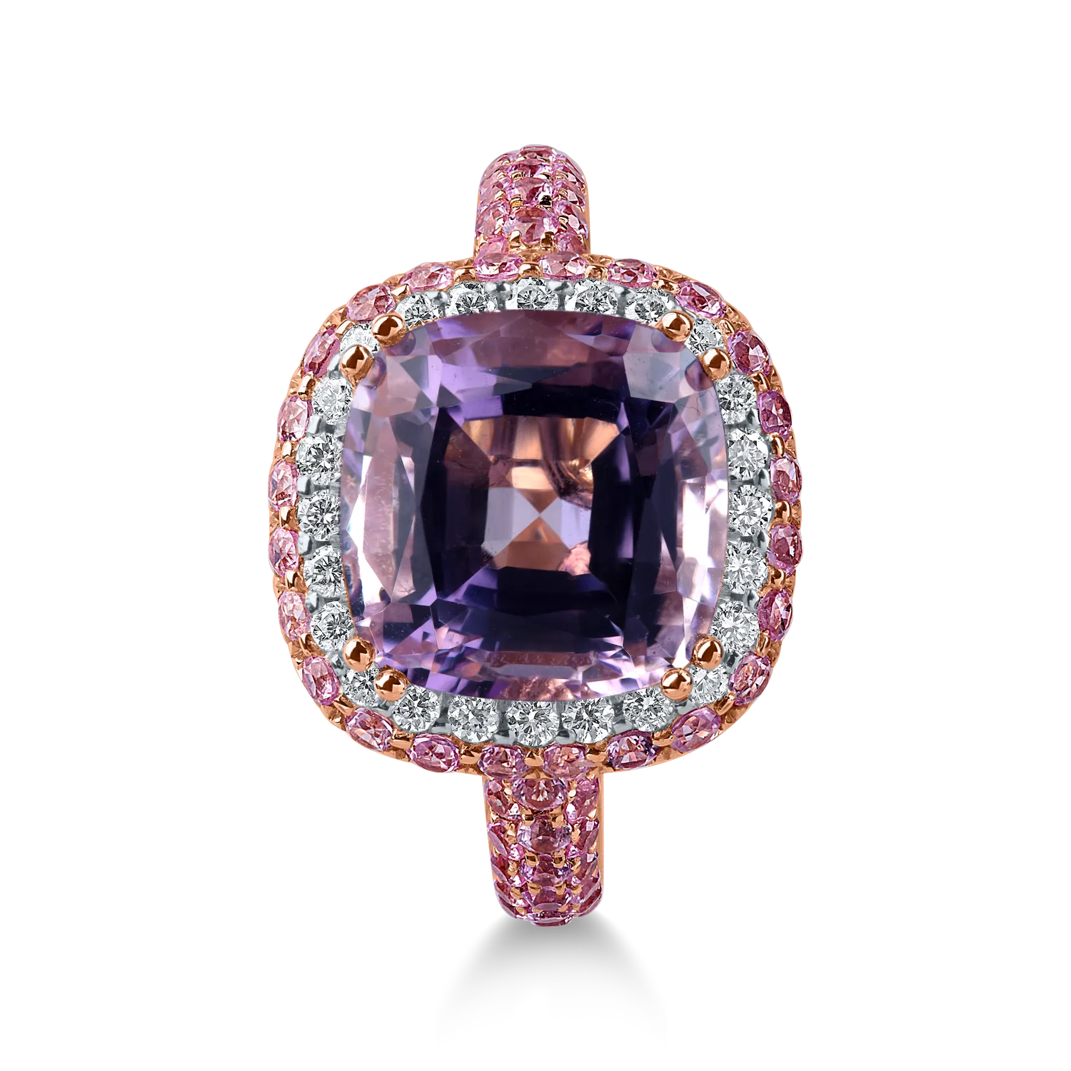 Rózsarany gyűrű 5.9ct drágakövekkel és féldrágakövekkel