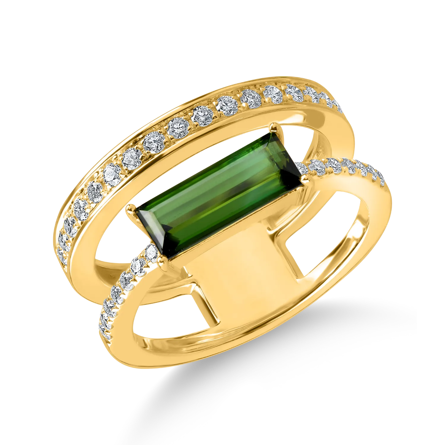 Teilor Inel dublu din aur galben cu turmalina verde rectangulara de 1.3ct si diamante de 0.3ct
