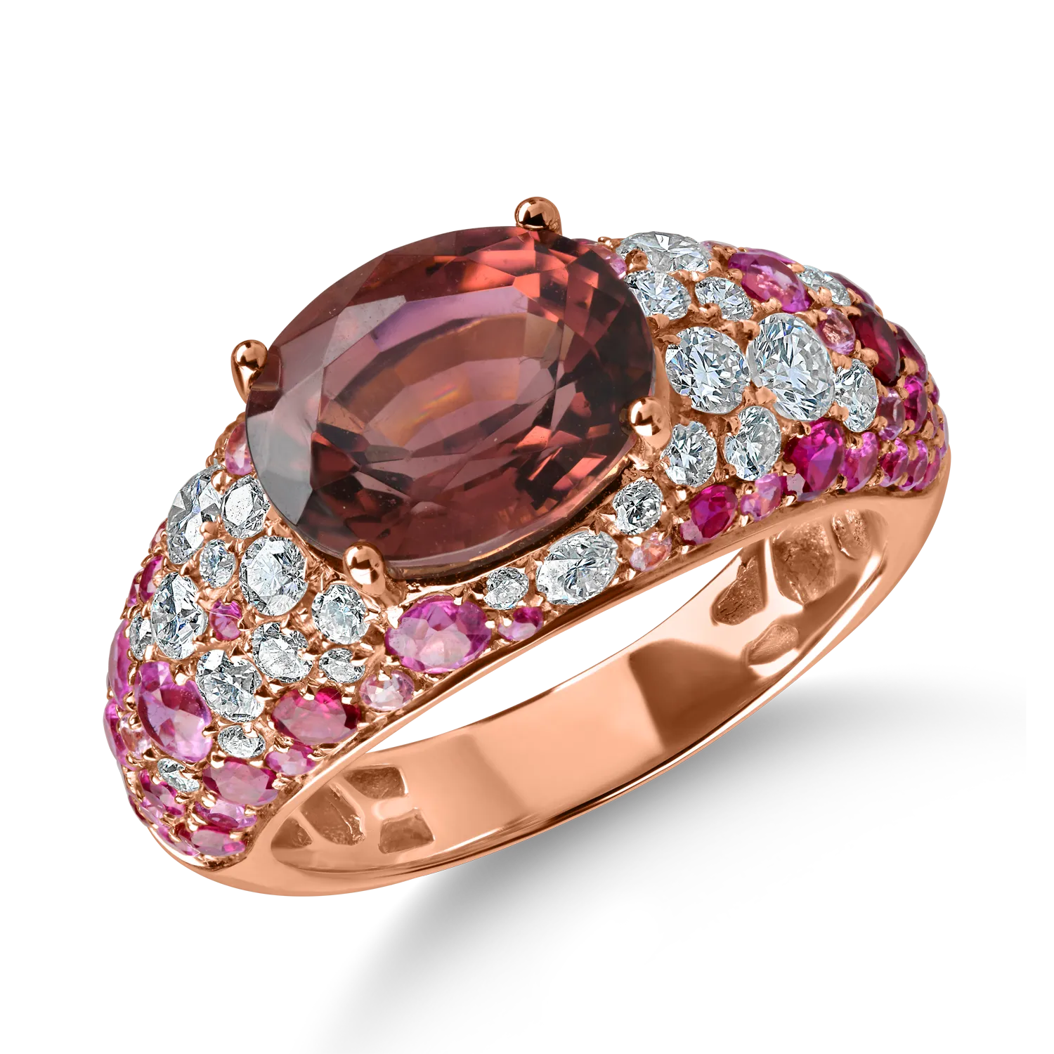 Inel din aur roz cu pietre pretioase si semipretioase de 5.2ct