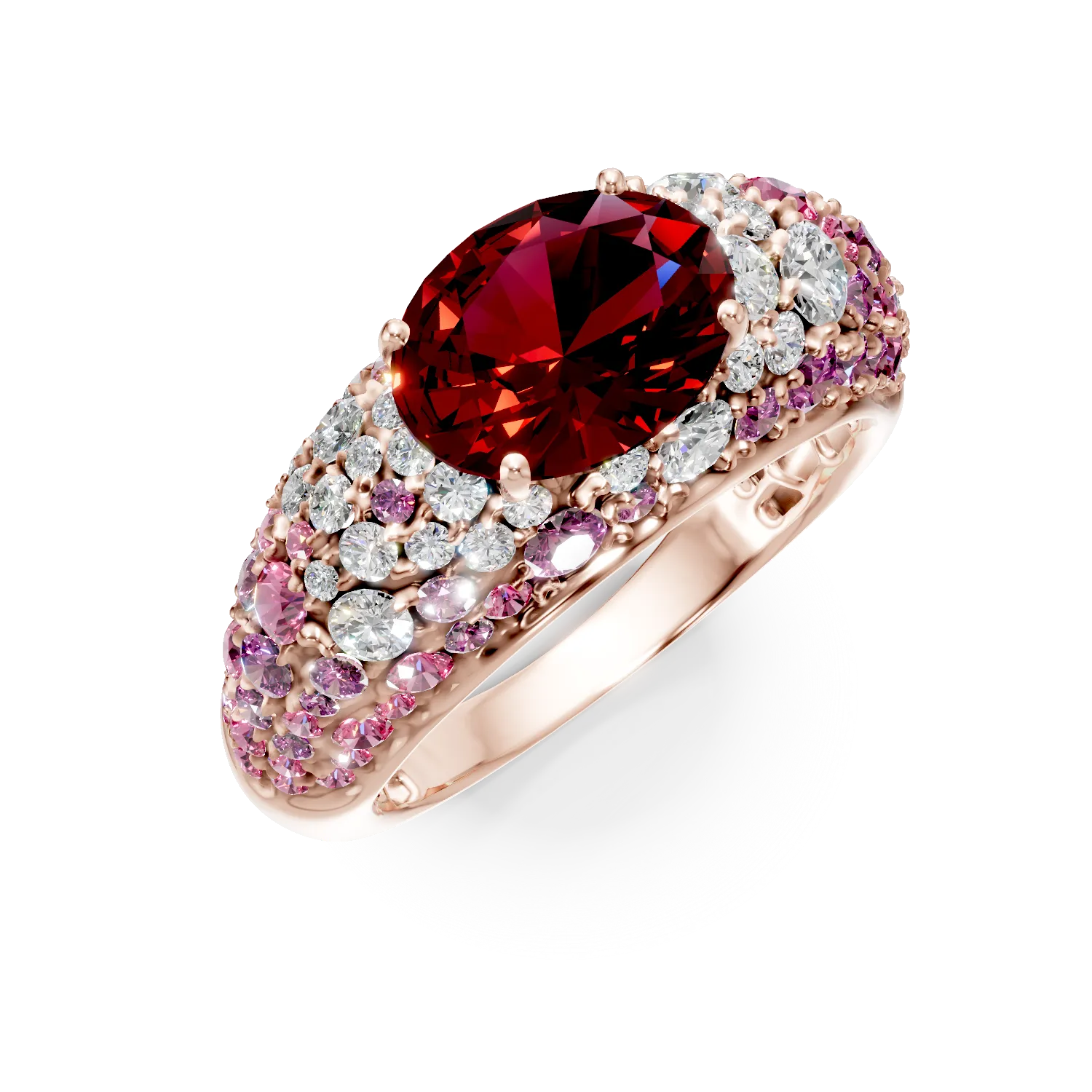 Teilor Inel din aur roz cu pietre pretioase si semipretioase de 5.2ct