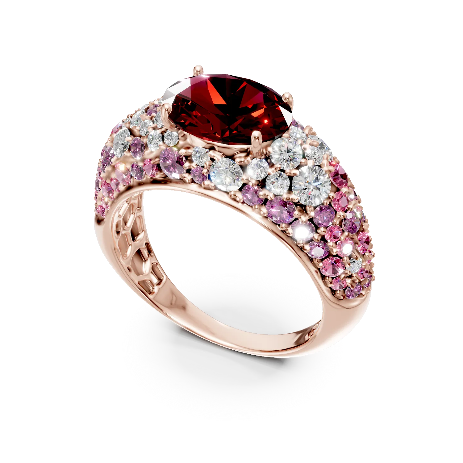 Rózsarany gyűrű 5.2ct drágakövekkel és féldrágakövekkel