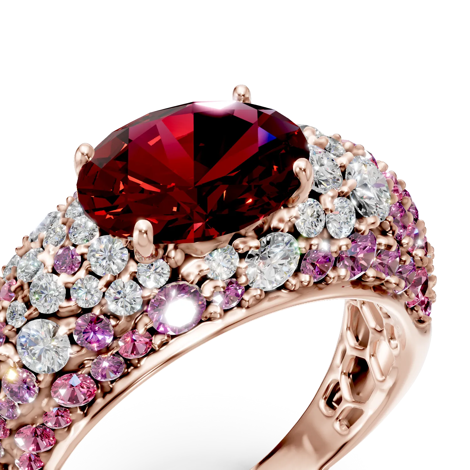 Rózsarany gyűrű 5.2ct drágakövekkel és féldrágakövekkel
