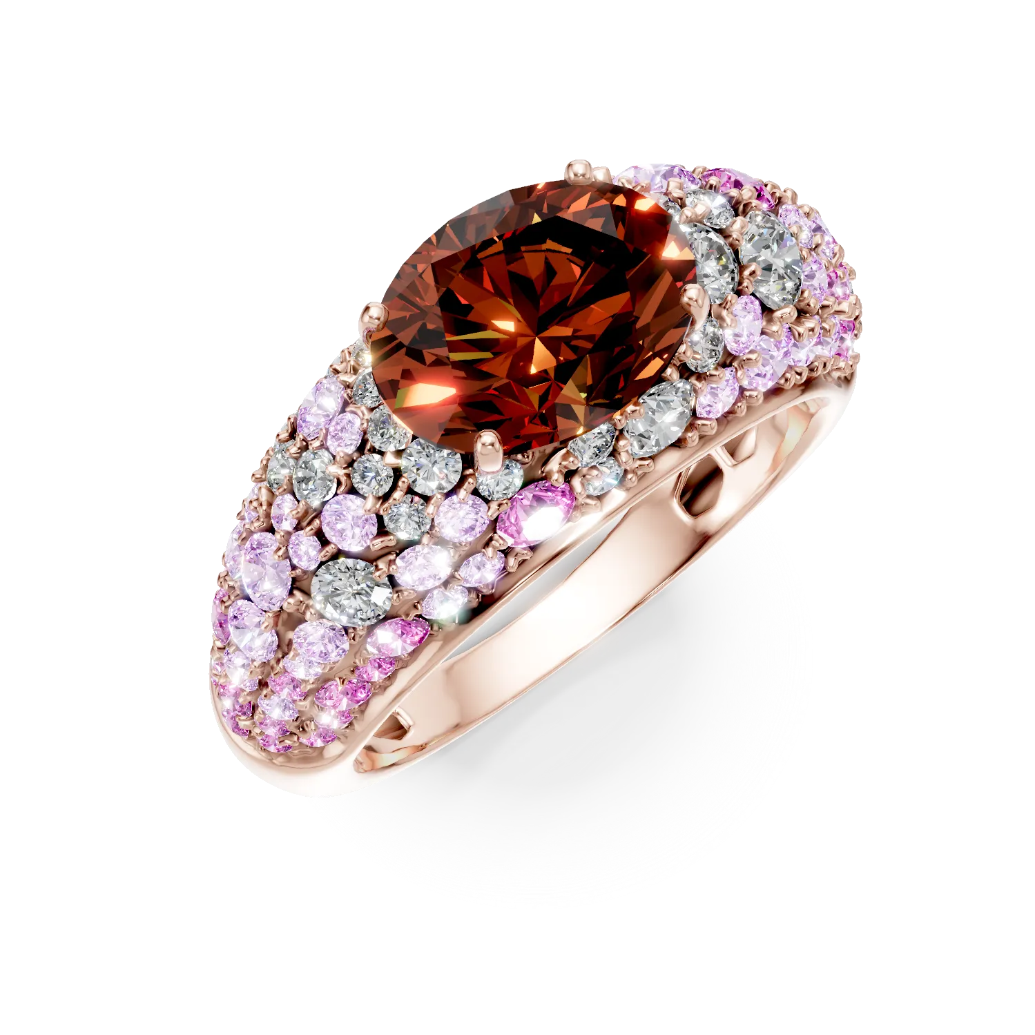 Inel din aur roz cu pietre pretioase si semipretioase de 4.1ct
