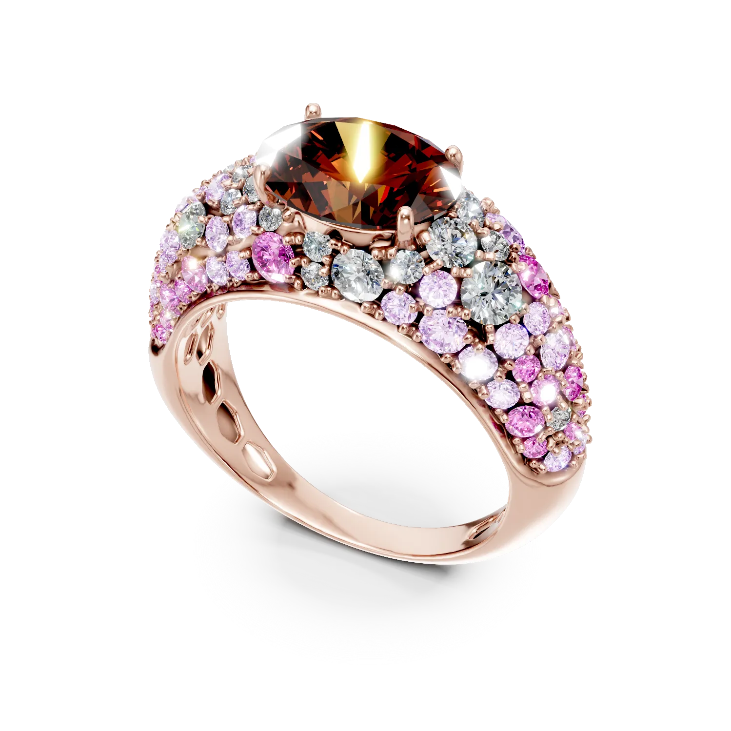 Inel din aur roz cu pietre pretioase si semipretioase de 4.1ct