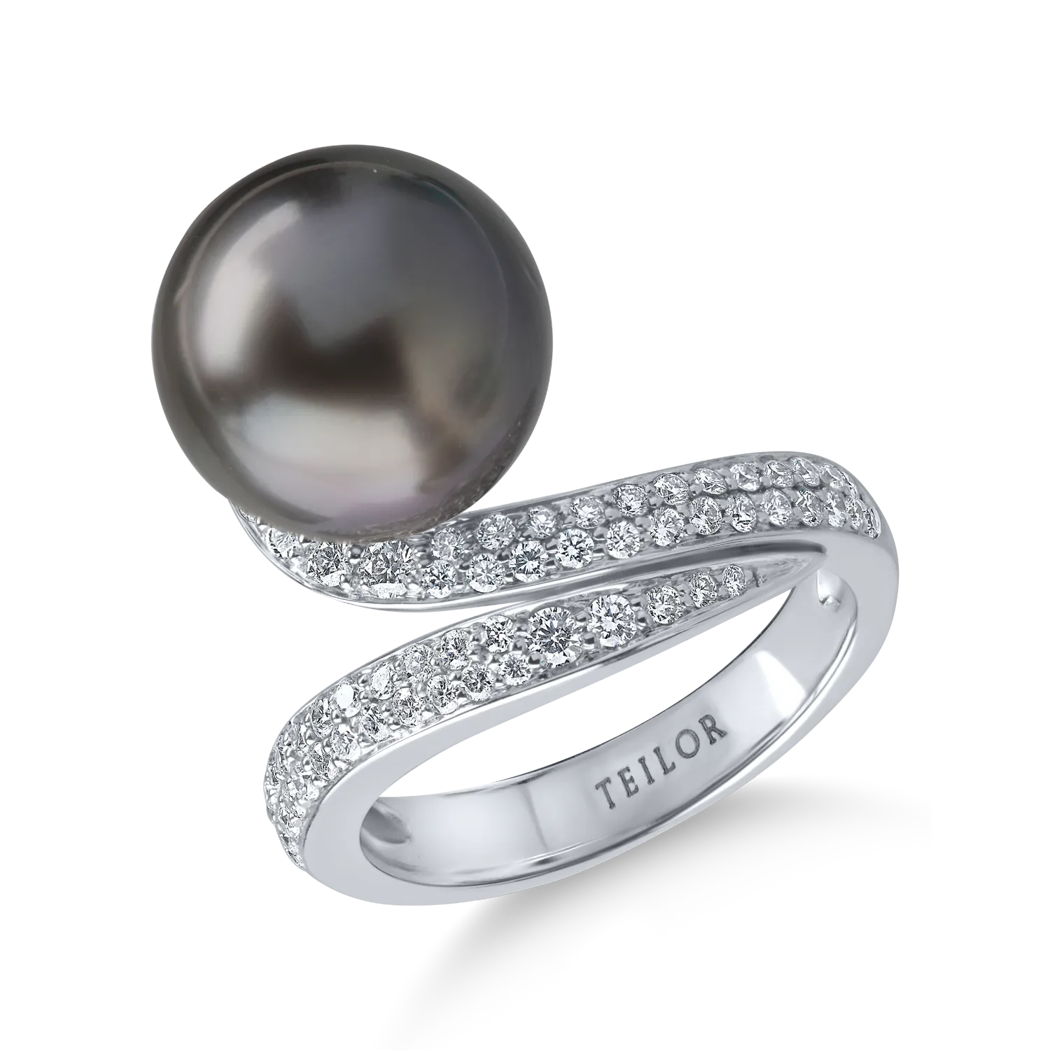 Inel din aur alb cu diamante de 0.4ct si perla de cultura