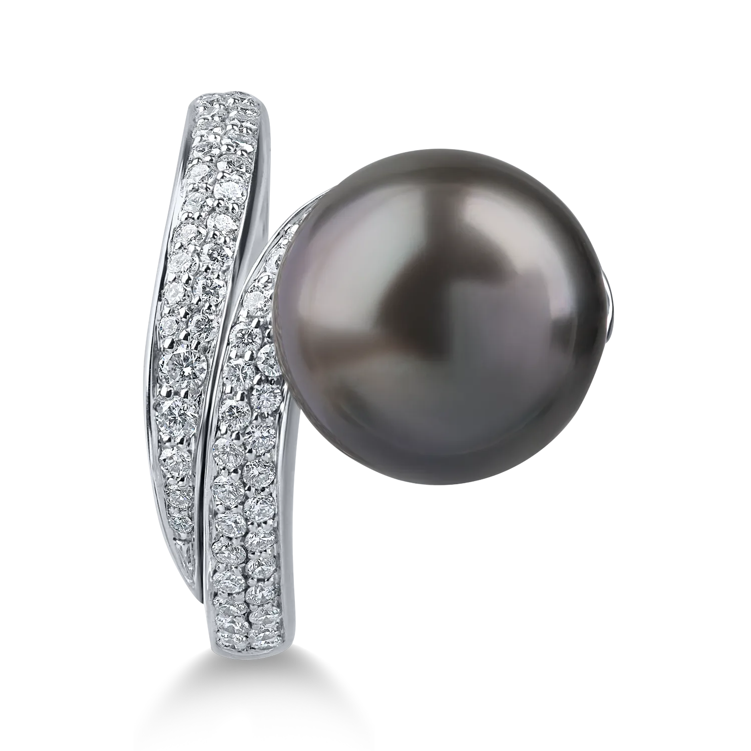 Inel din aur alb cu diamante de 0.4ct si perla de cultura