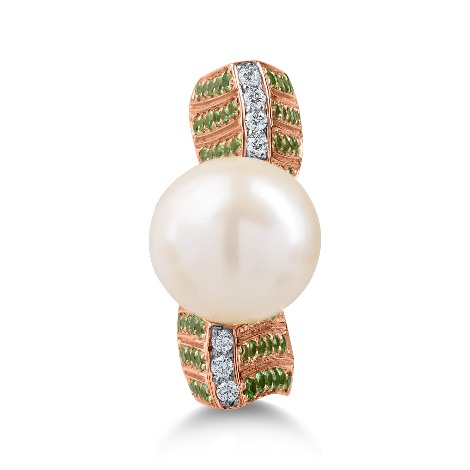 Inel din aur roz cu perla de cultura, pietre pretioase si semipretioase de 0.7ct
