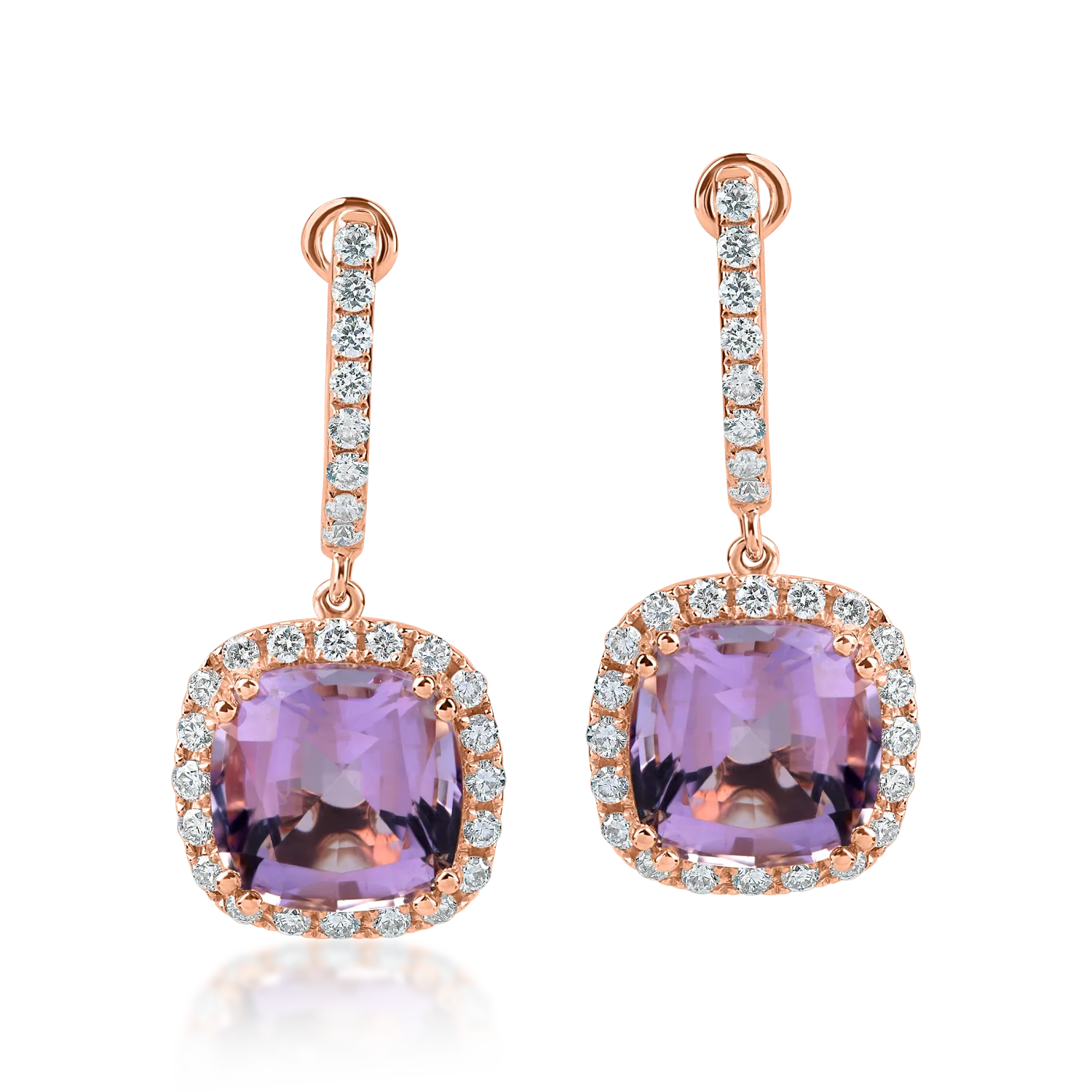 Cercei din aur roz cu ametiste si diamante de 5.1ct