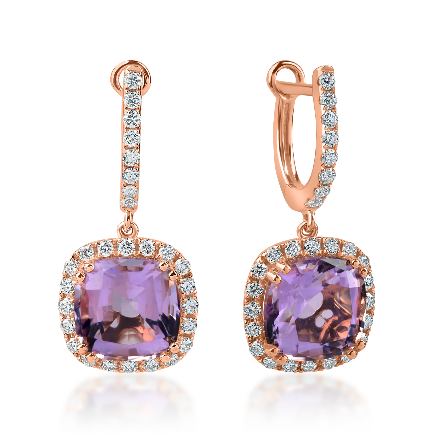 Cercei din aur roz cu ametiste si diamante de 5.1ct