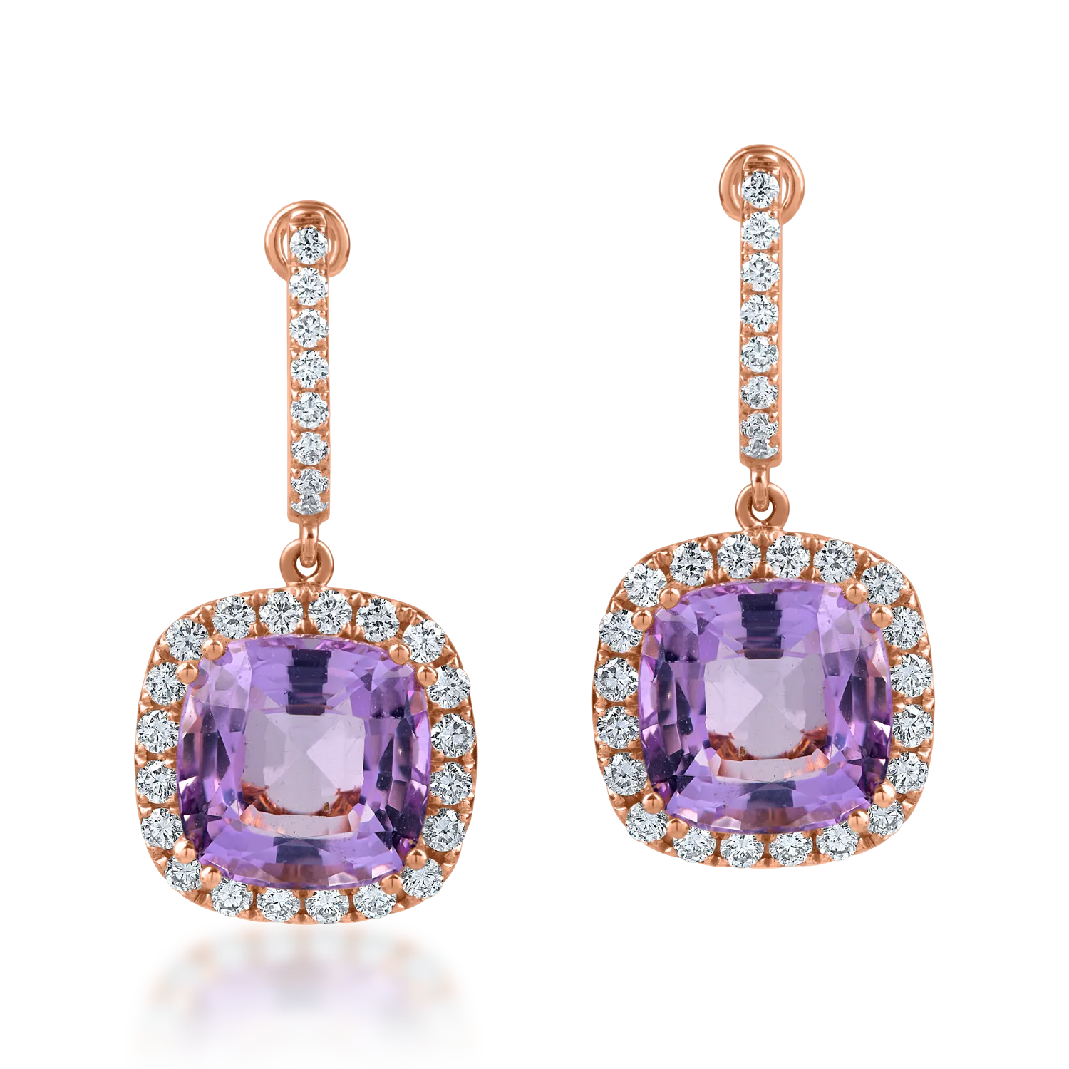 Teilor Cercei din aur roz cu ametiste rectangulare de 6.8ct si diamante de 0.7ct