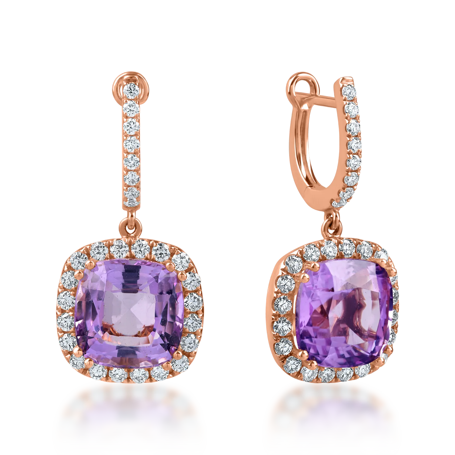 TEILOR Cercei din aur roz cu ametiste rectangulare de 6.8ct si diamante de 0.7ct