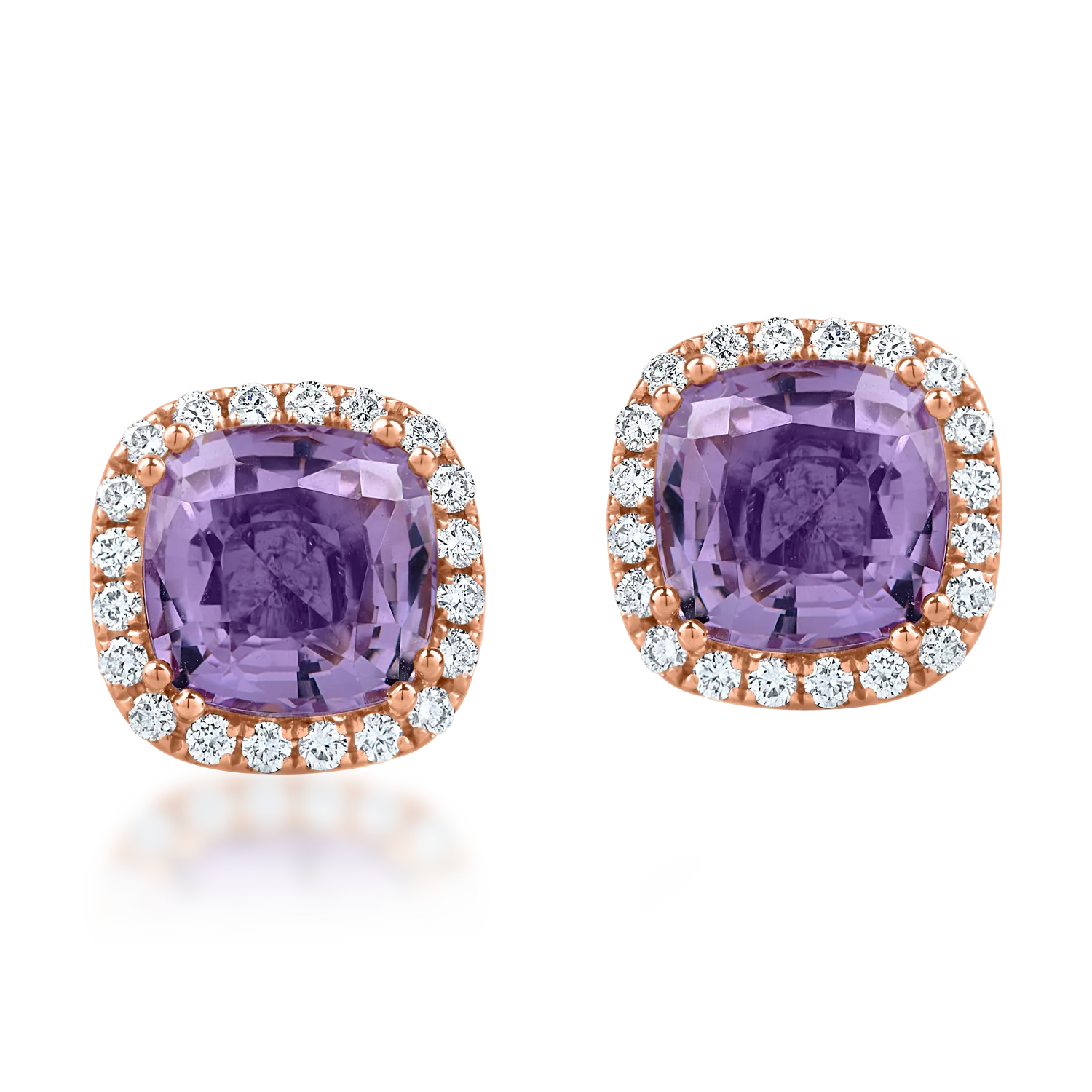 Cercei din aur roz cu ametiste de 4.8ct si diamante de 0.4ct