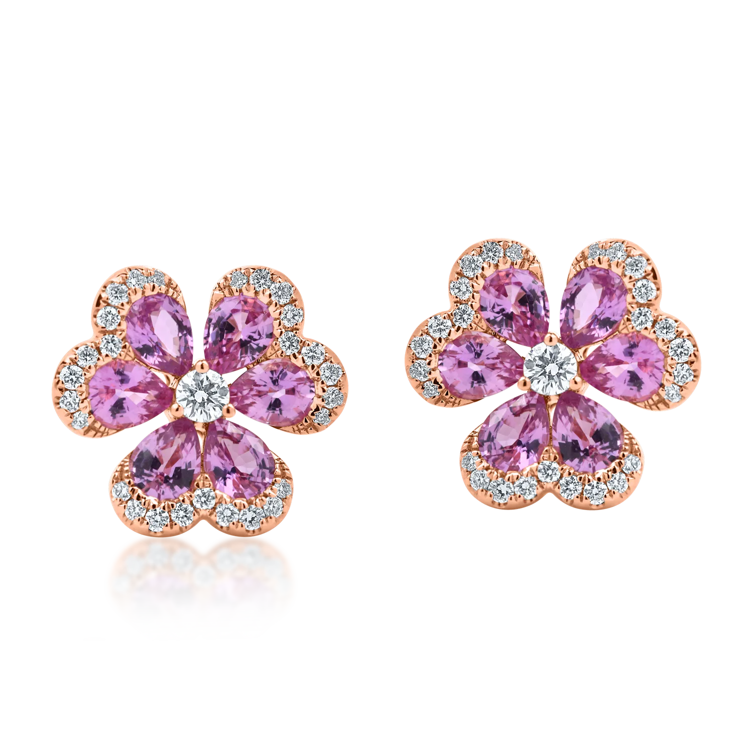 White-rose gold flower earrings with pink sapphires and 2.4ct diamonds-189682