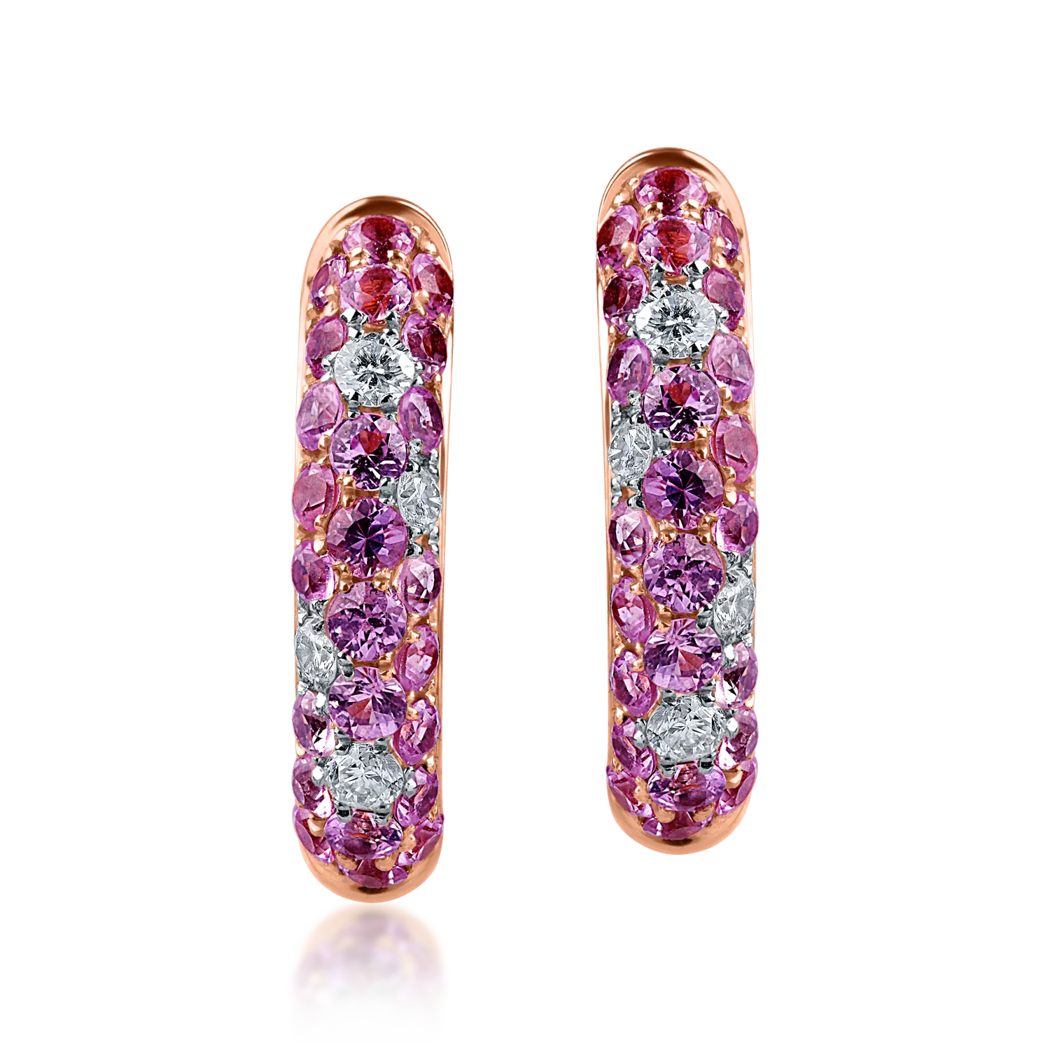 Róza arany karika fülbevaló 0.9ct rózsaszín zafírral és 0.1ct gyémánttal-189689