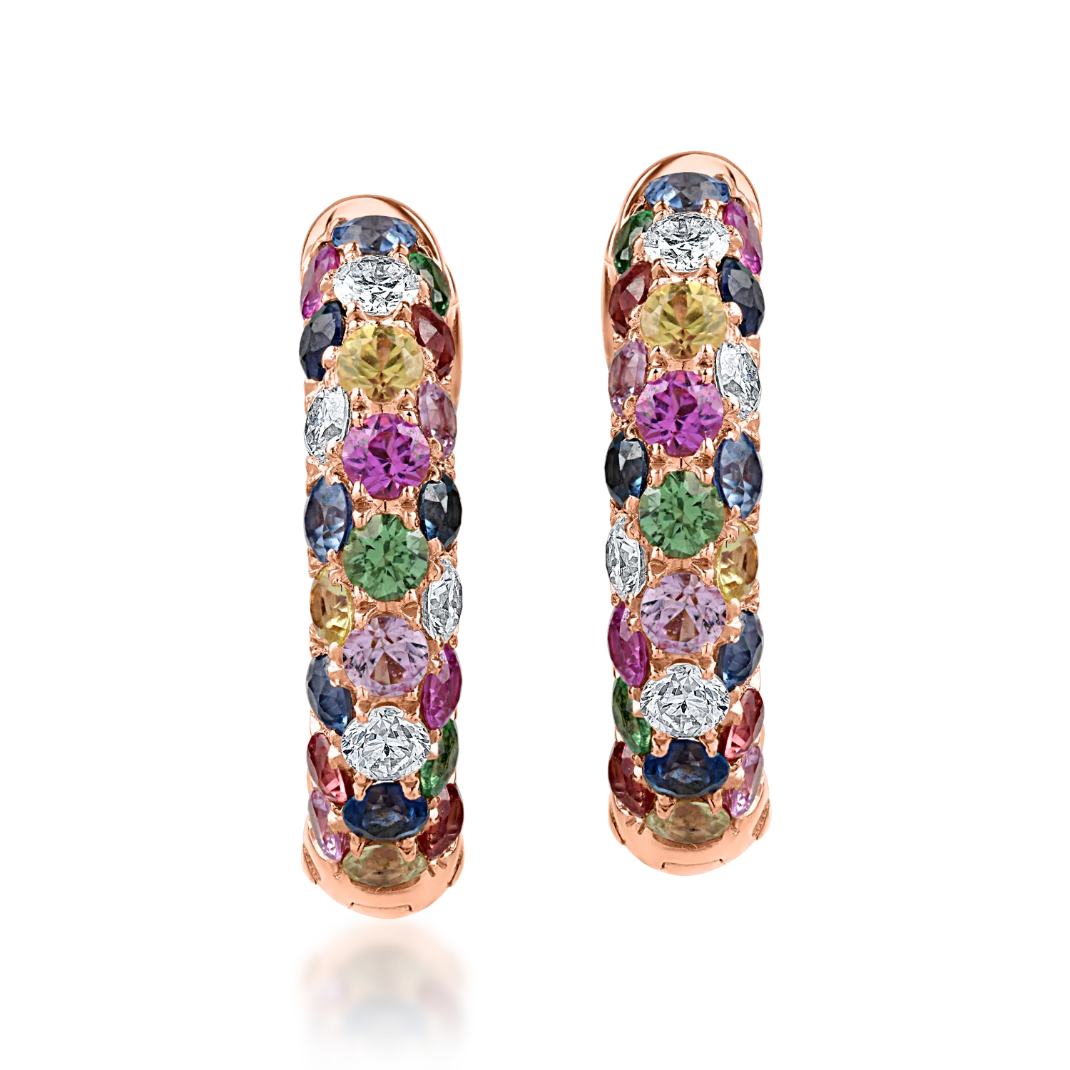 Cercei hoop din aur roz cu safire multicolore de 1.5ct si diamante de 0.2ct - 1 | YEO