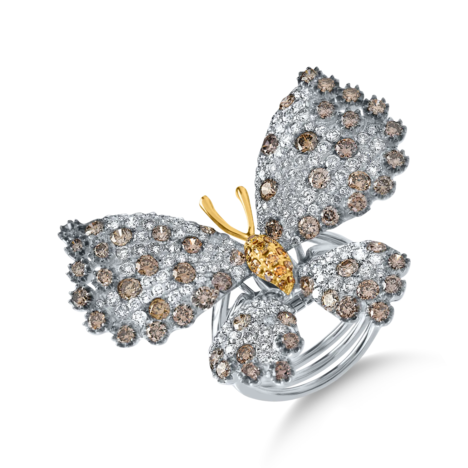 White gold butterfly ring with 4.95ct multicolored diamonds-189716