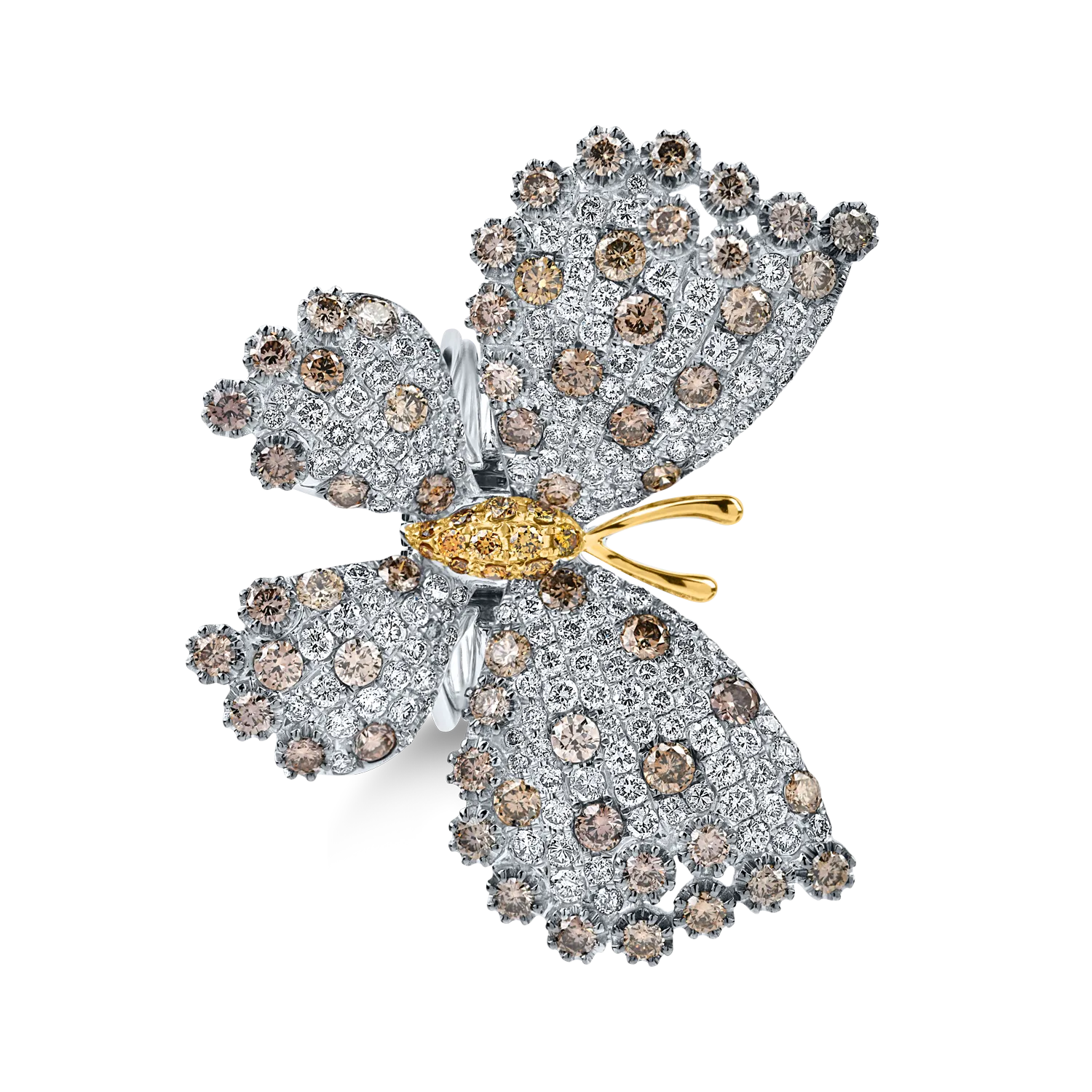 Inel fluture din aur alb cu diamante multicolore de 4.95ct