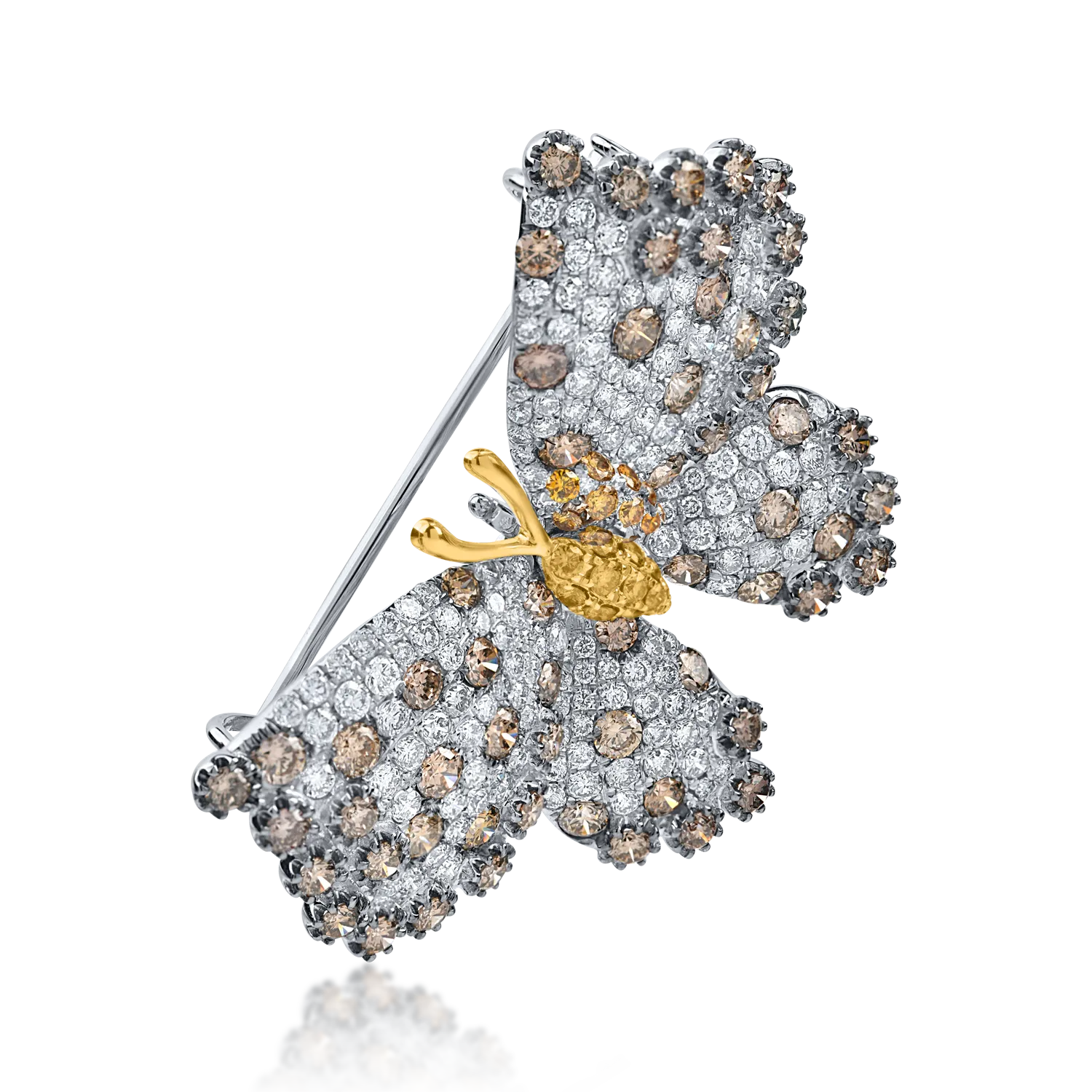 Inel fluture din aur alb cu diamante multicolore de 4.95ct
