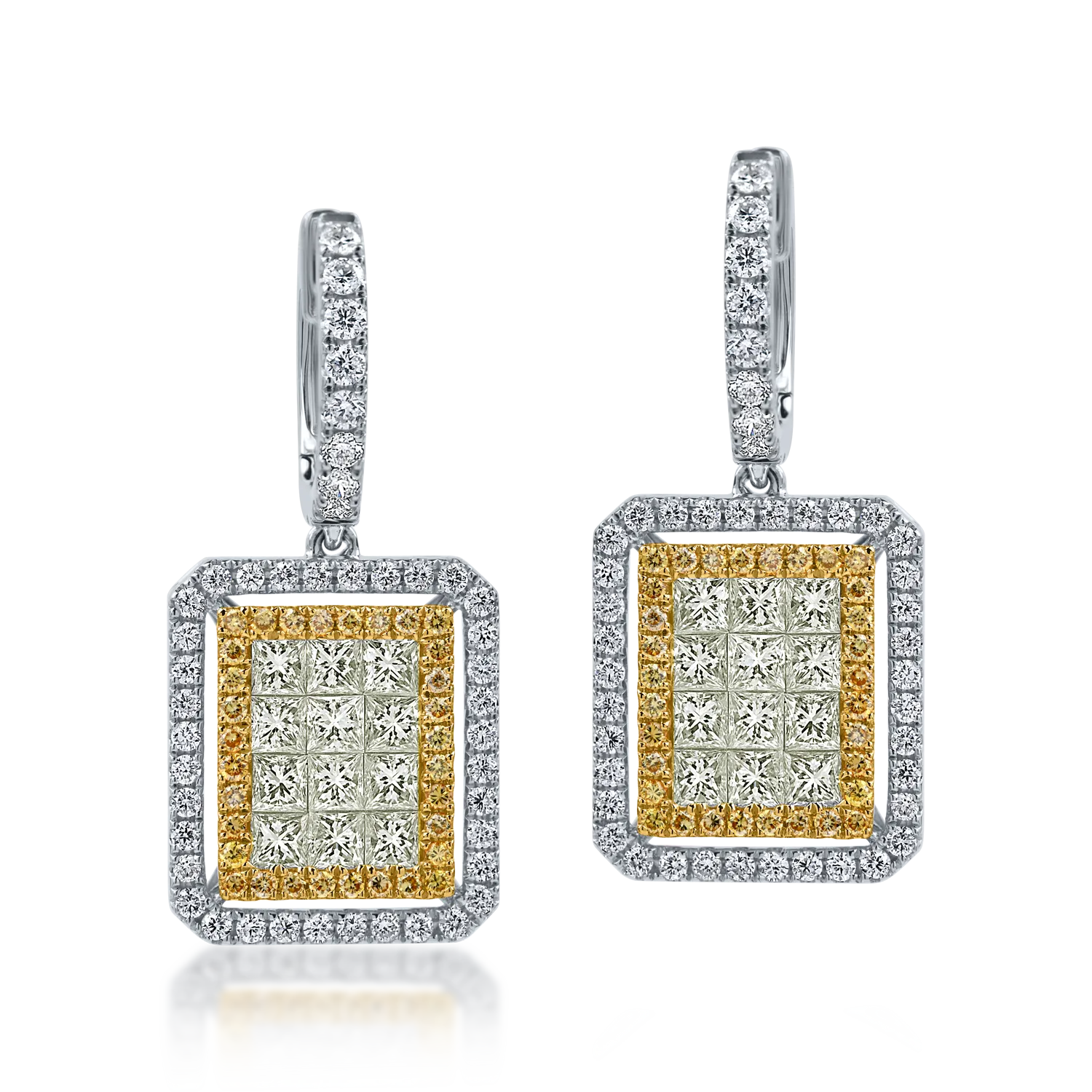 Cercei geometrici din aur alb-galben cu diamante galbene si incolore de 2.6ct - 1 | YEO