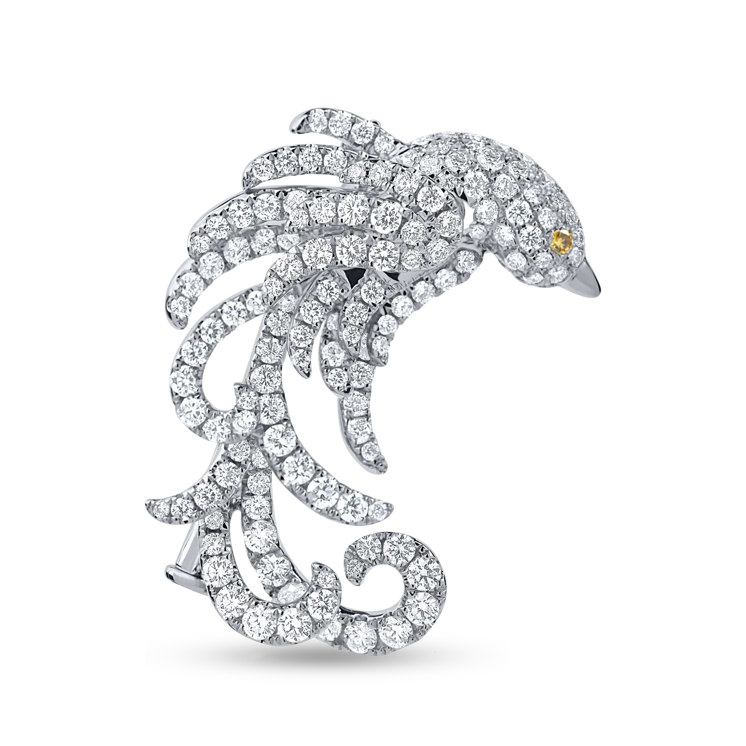 Brosa din aur alb cu diamante galbene si incolore de 1.34ct