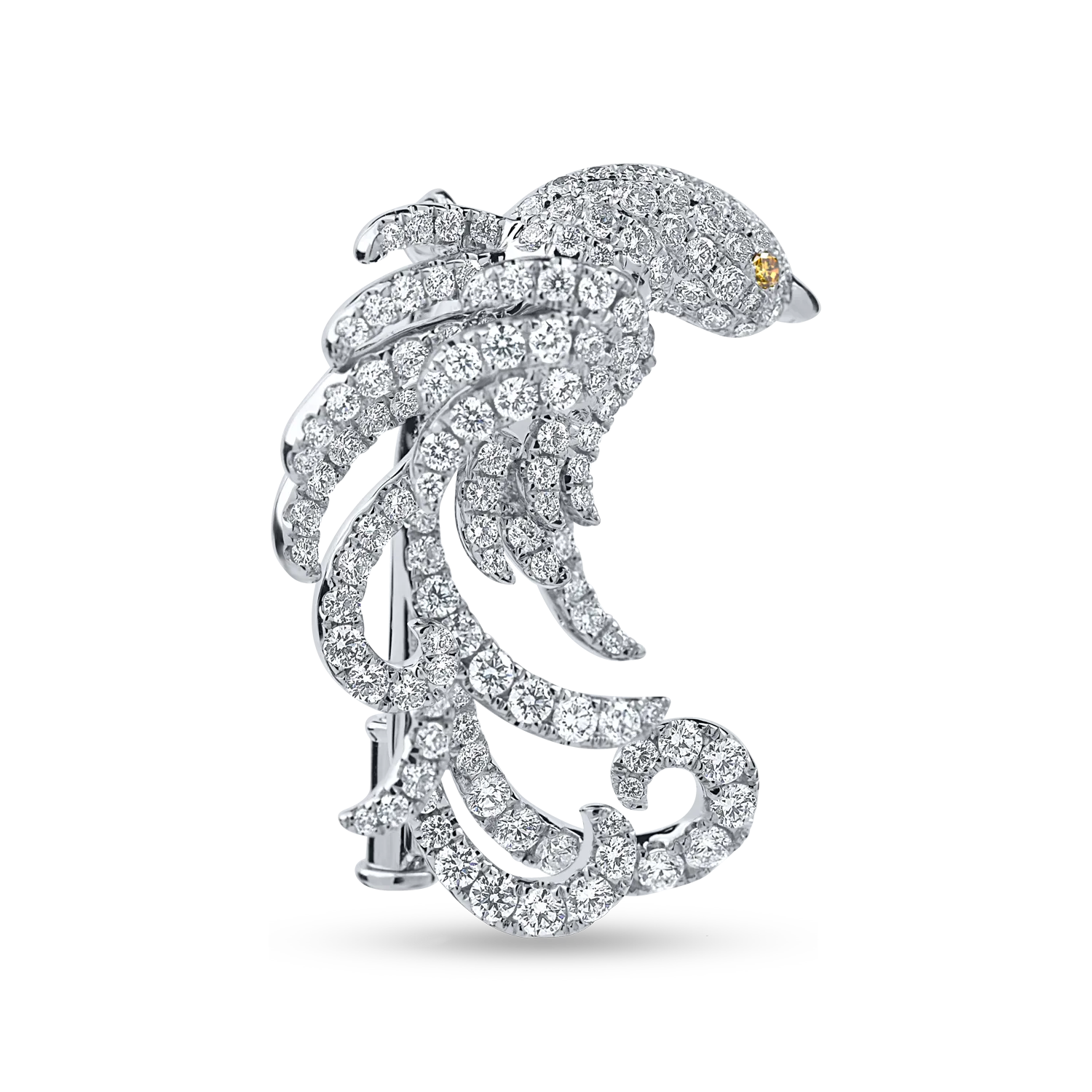 Fehér arany bross sárga és színtelen 1.34 ct gyémánttal