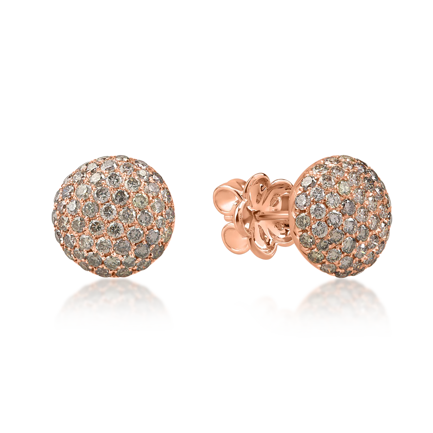 Cercei stud din aur roz cu diamante maro de 1.2ct