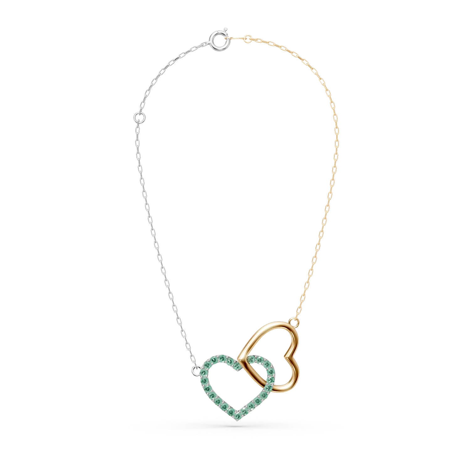 Naszyjnik z platyny i żółtego białego złota z wisiorkiem w kształcie serca i szmaragdami o masie 0.1ct-189761