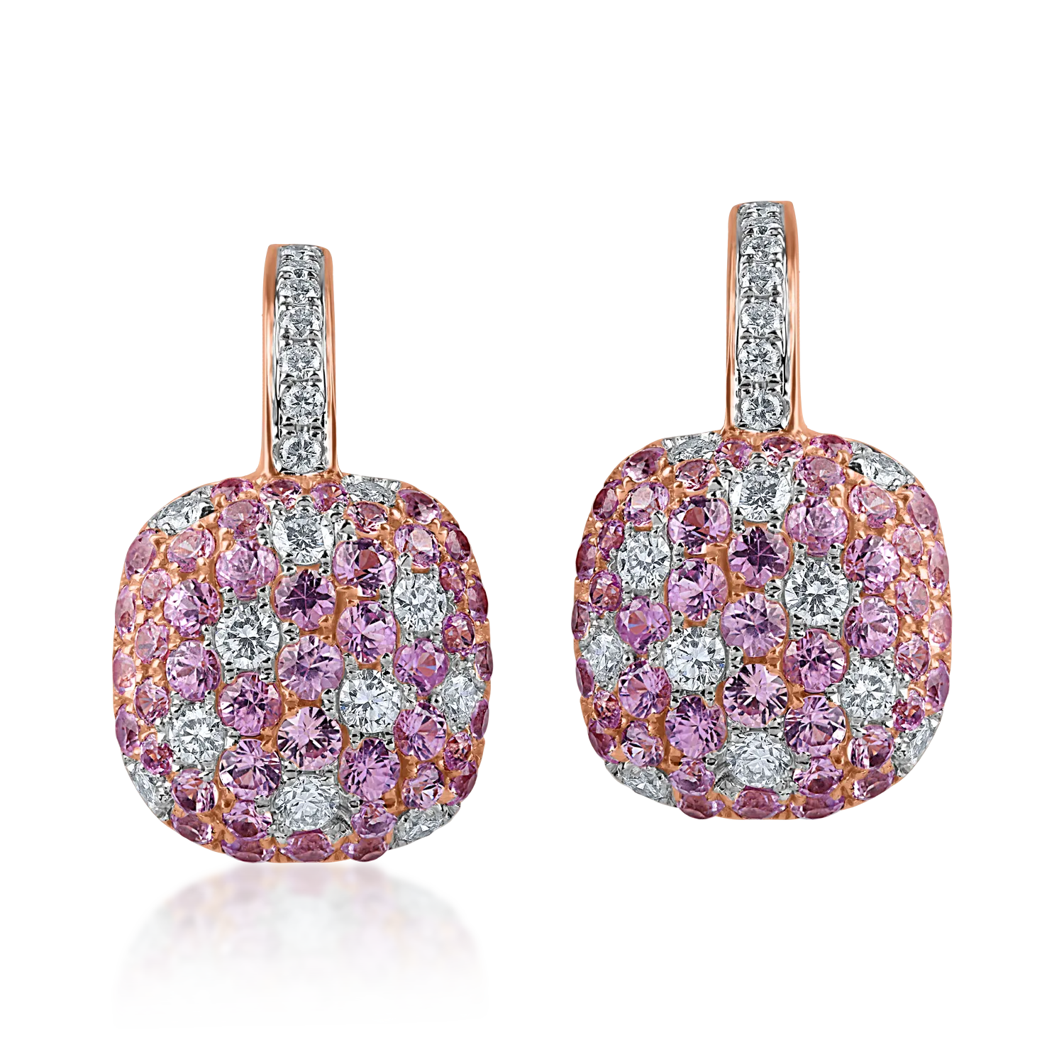 Kolczyki z różowego złota z różowymi szafirami o masie 2.2ct i diamentami
