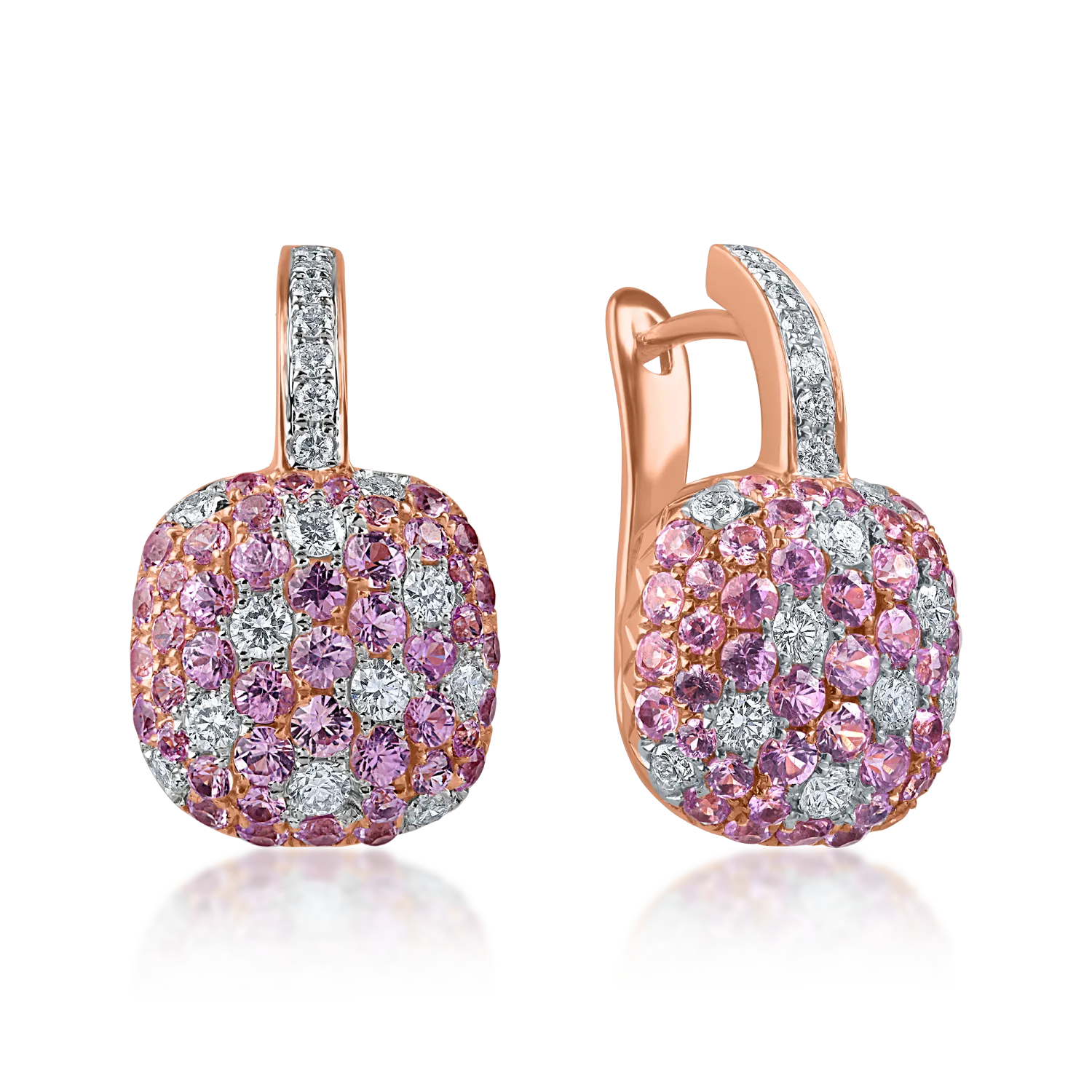 Cercei din aur roz cu safire roz si diamante de 2.2ct