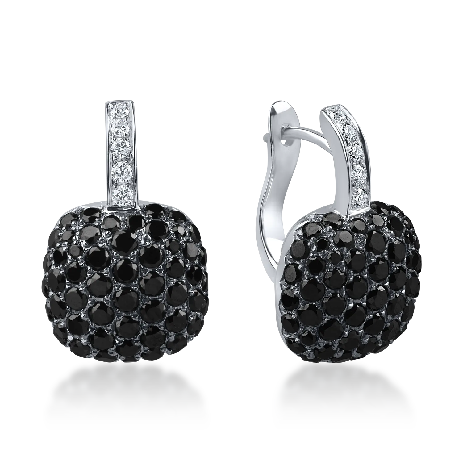 Cercei din aur alb cu diamante negre si incolore de 2.6ct