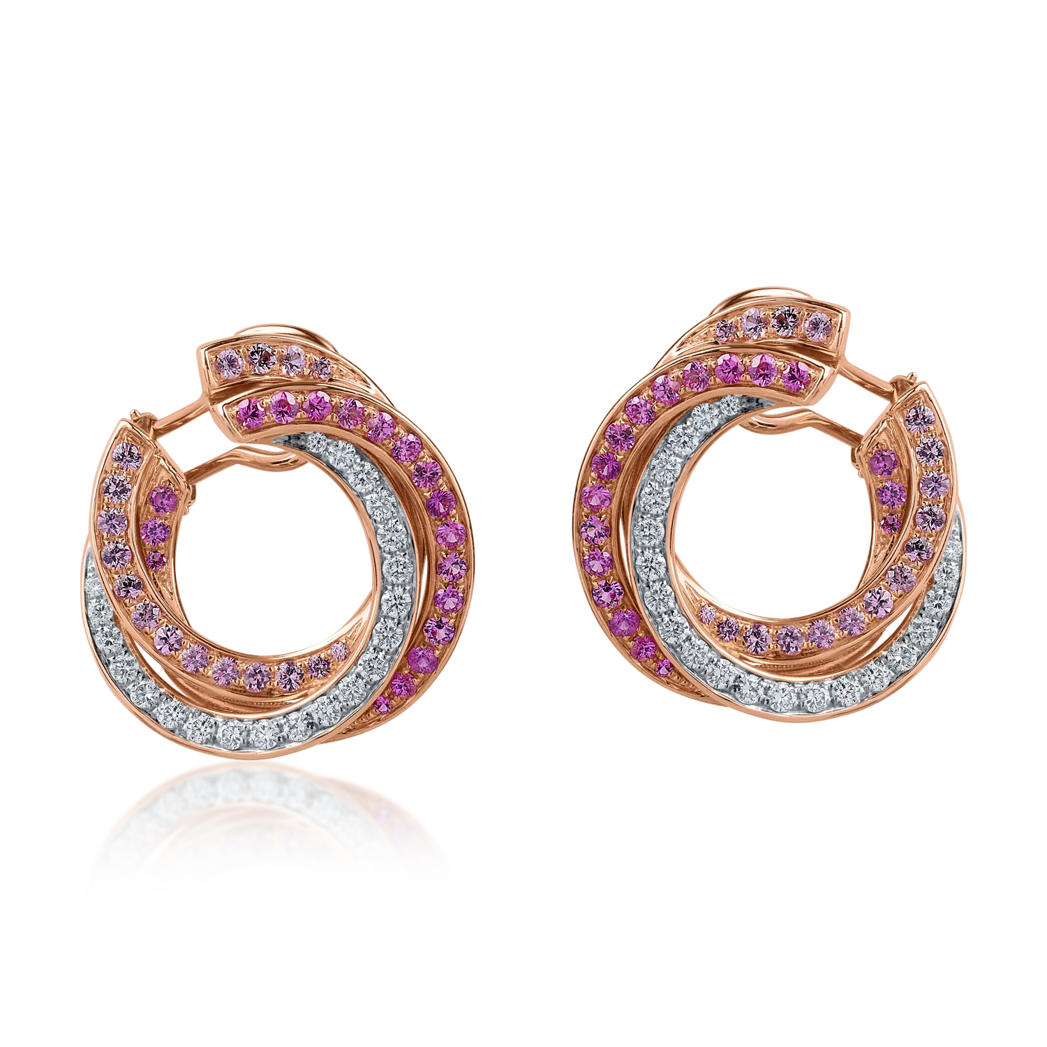 Cercei geometrici din aur roz cu safire roz si diamante de 2.3ct-189768