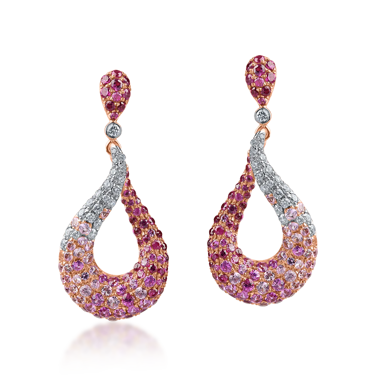 Cercei geometrici din aur roz cu pietre pretioase de 2.4ct