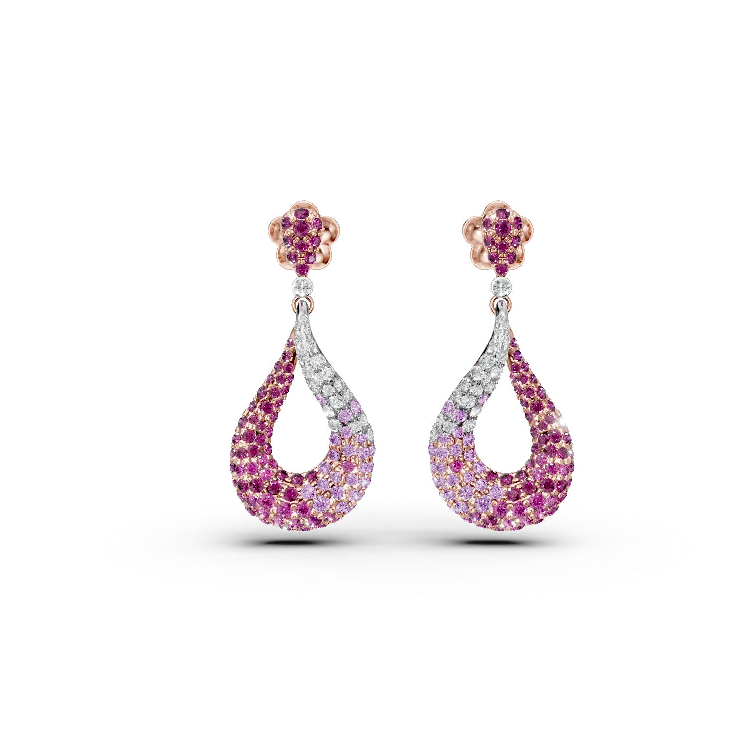 Cercei geometrici din aur roz cu pietre pretioase de 2.4ct